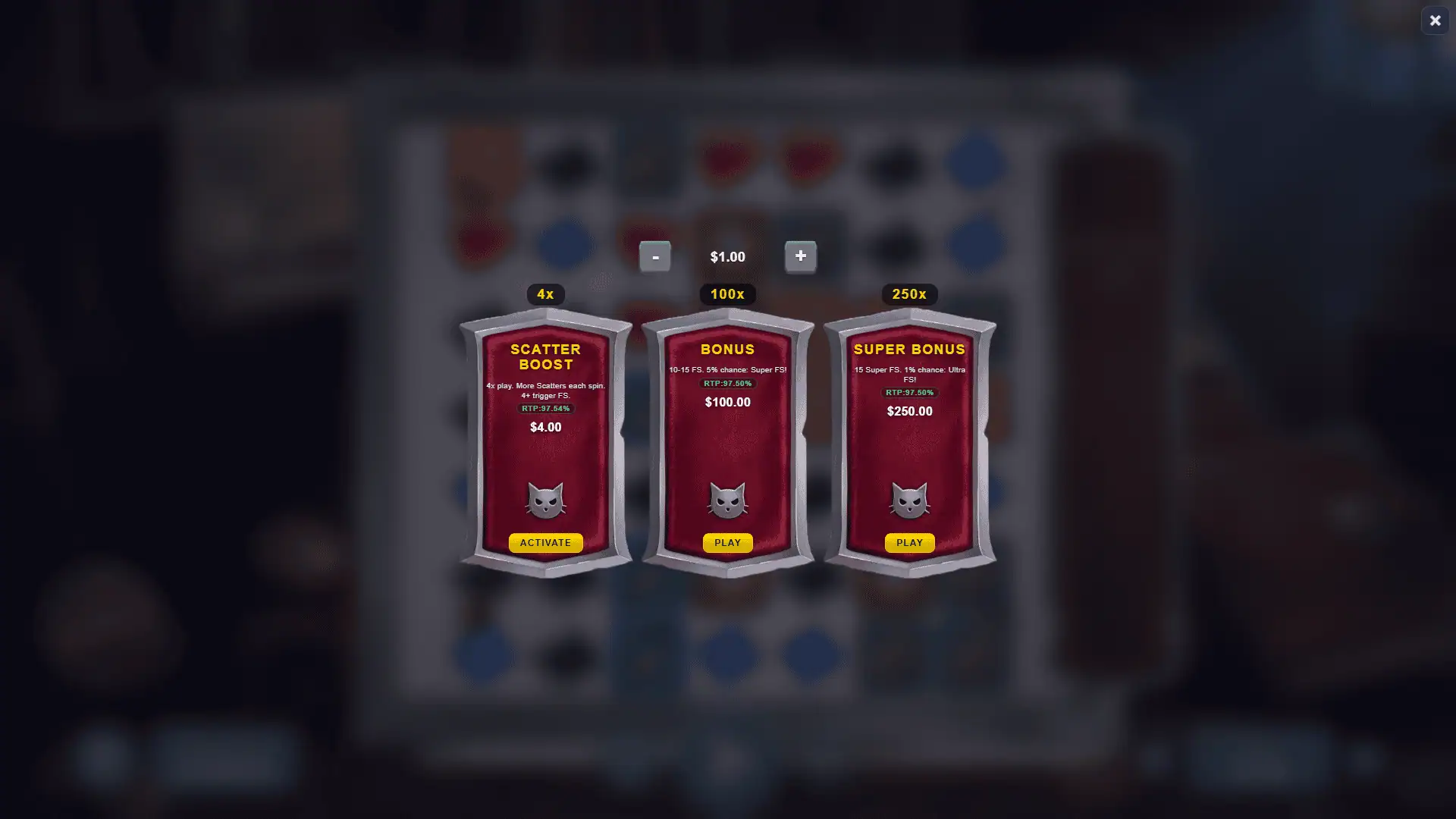 Dexters Lair bonus buy menu