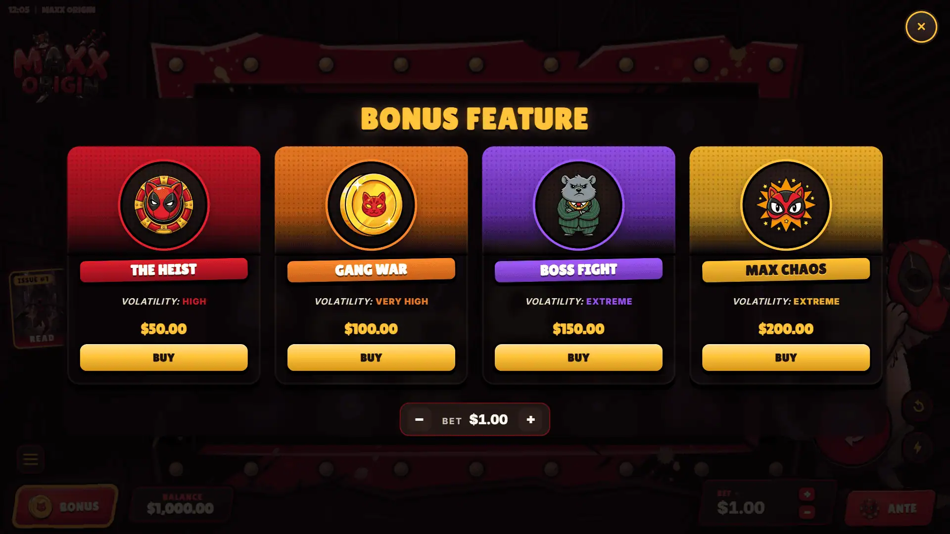 MAXX: Origin bonus buy menu