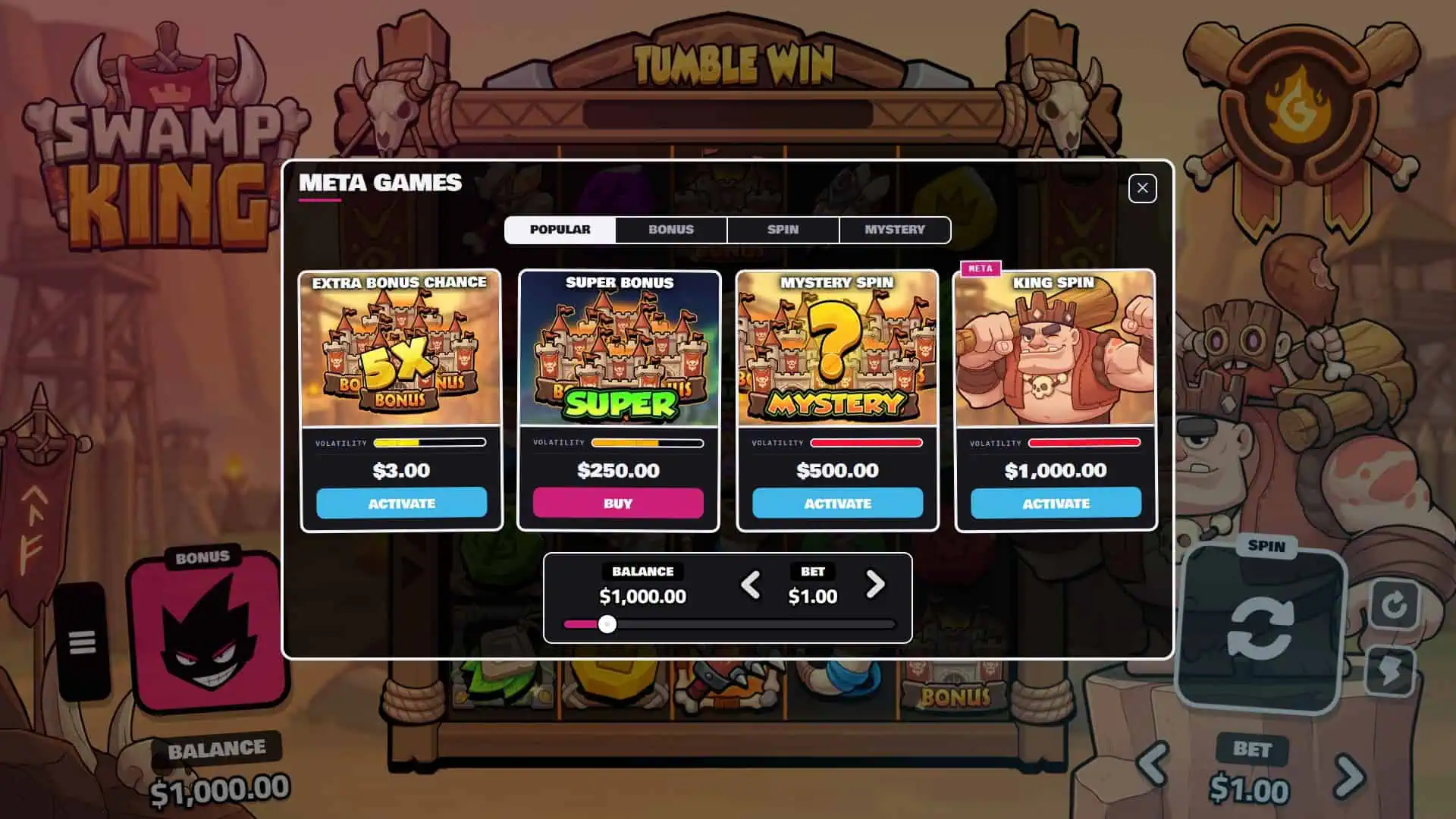 Swamp King bonus buy menu