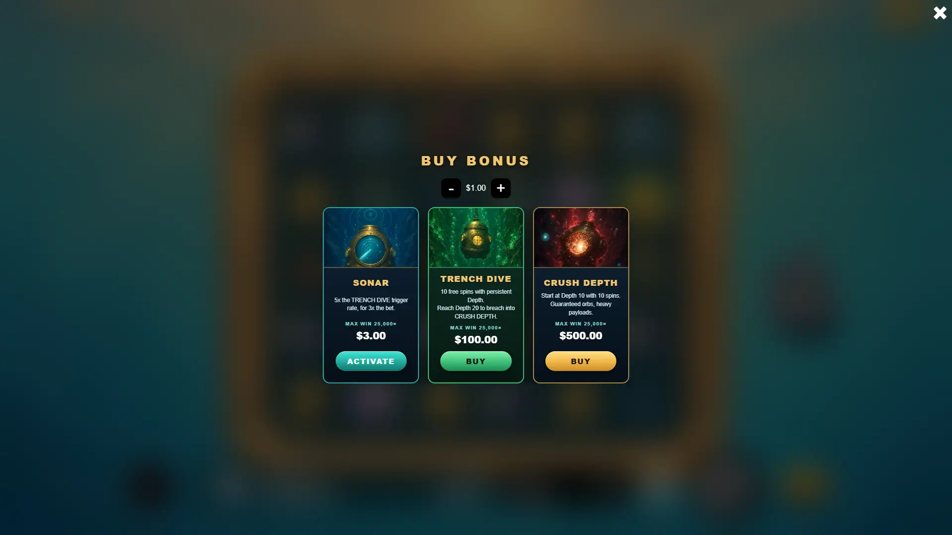 Crush Depth bonus buy menu