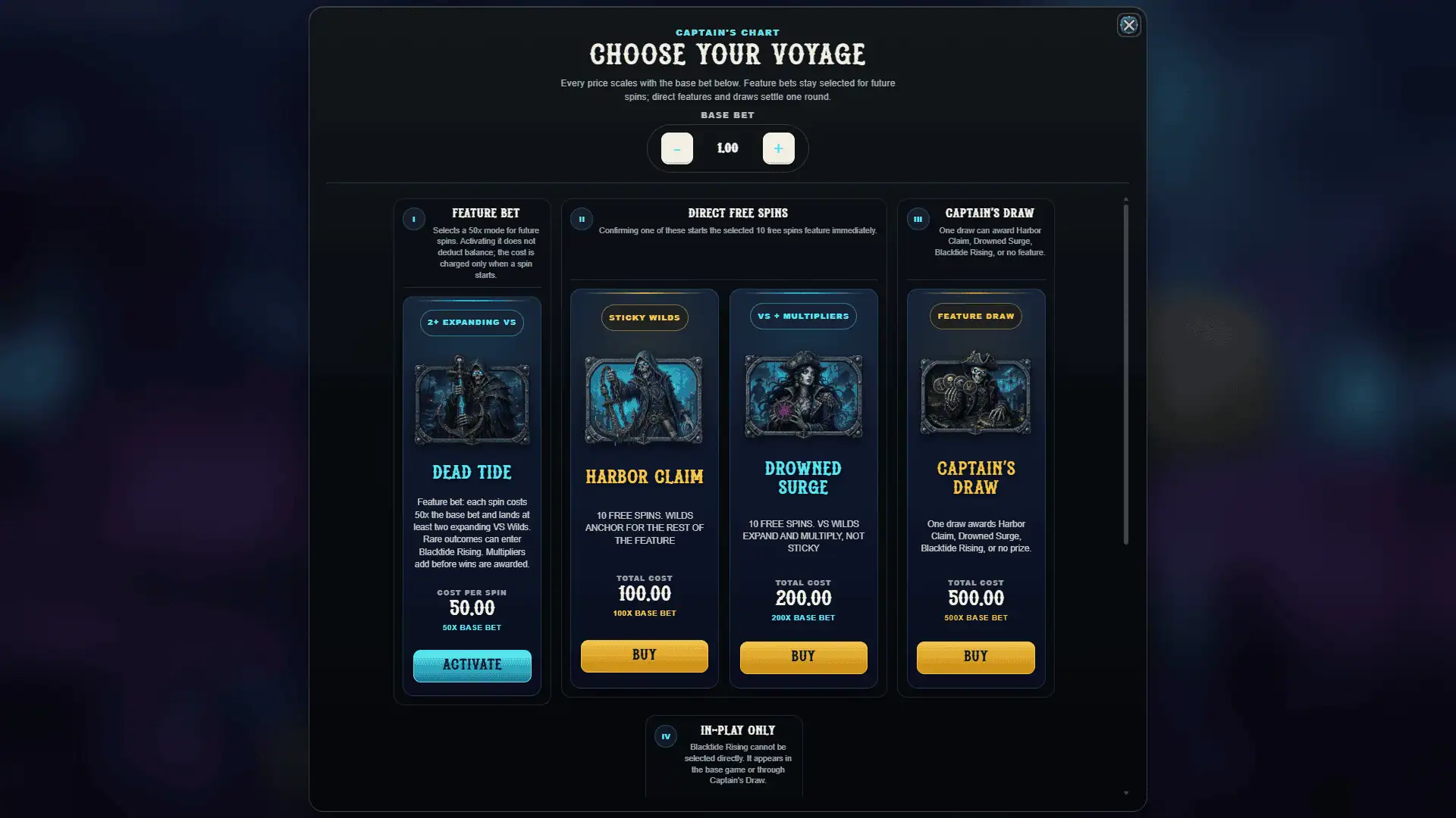Blacktide Bounty bonus buy menu