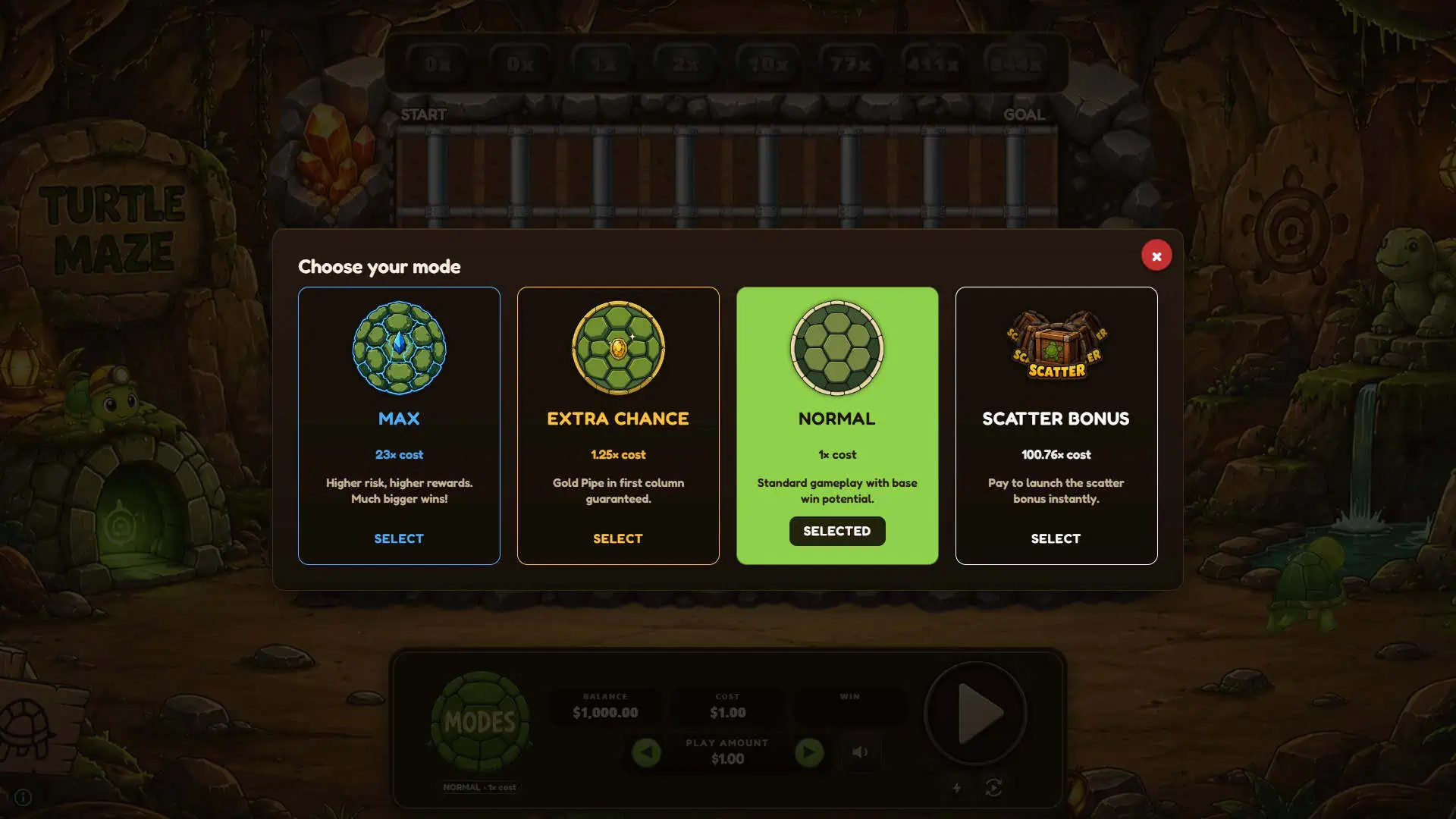 Turtle Maze bonus buy menu