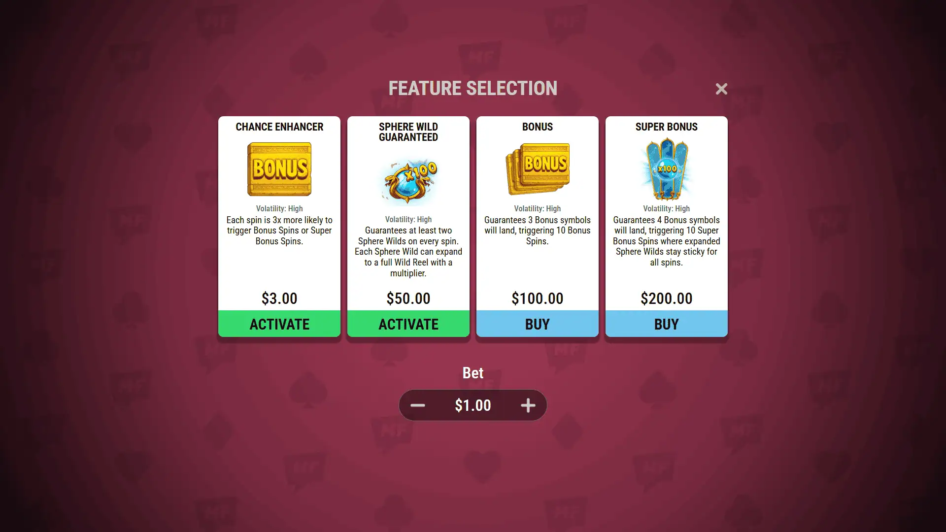 Egyptian Spheres bonus buy menu