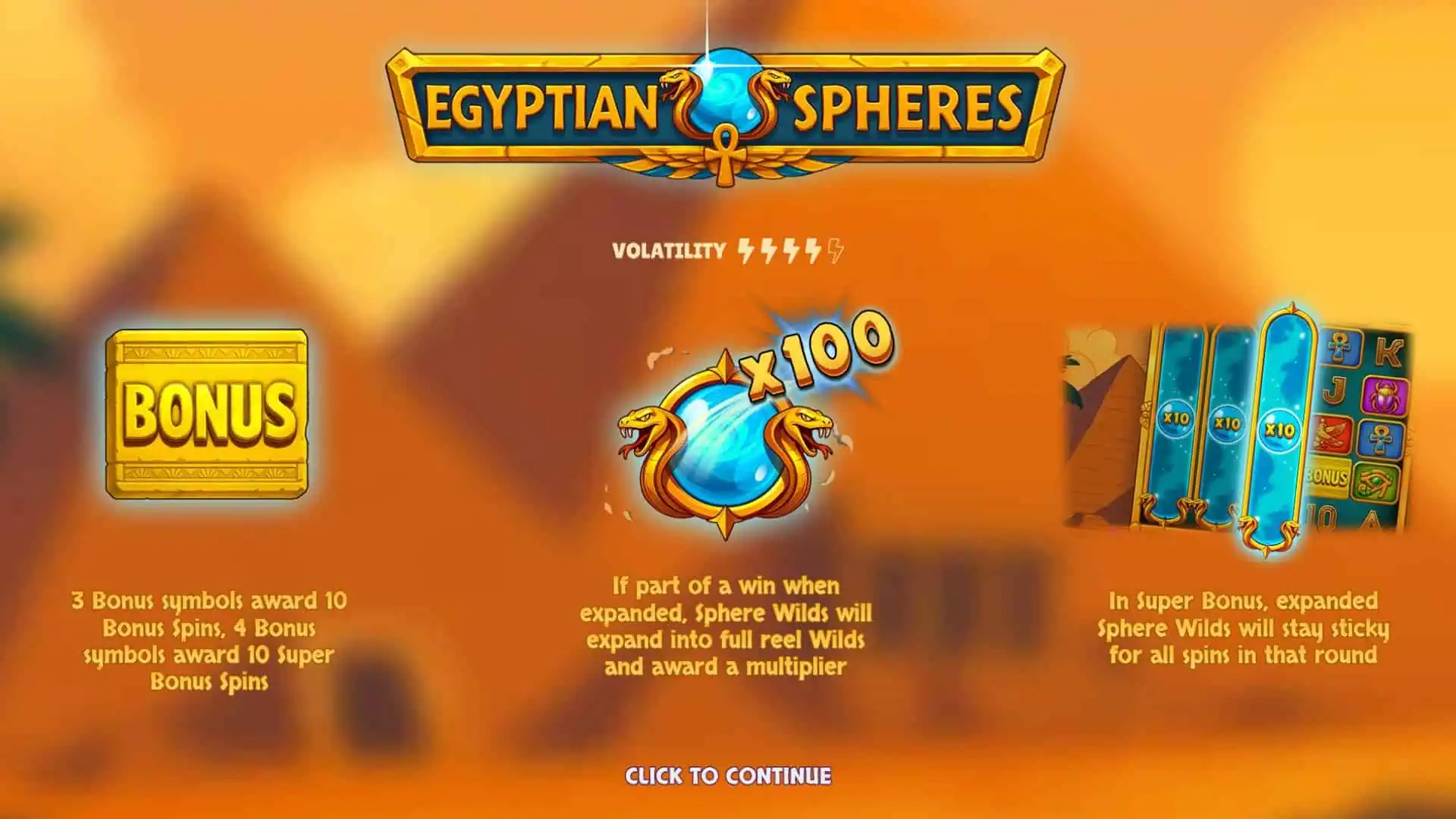 Egyptian Spheres slot intro screen