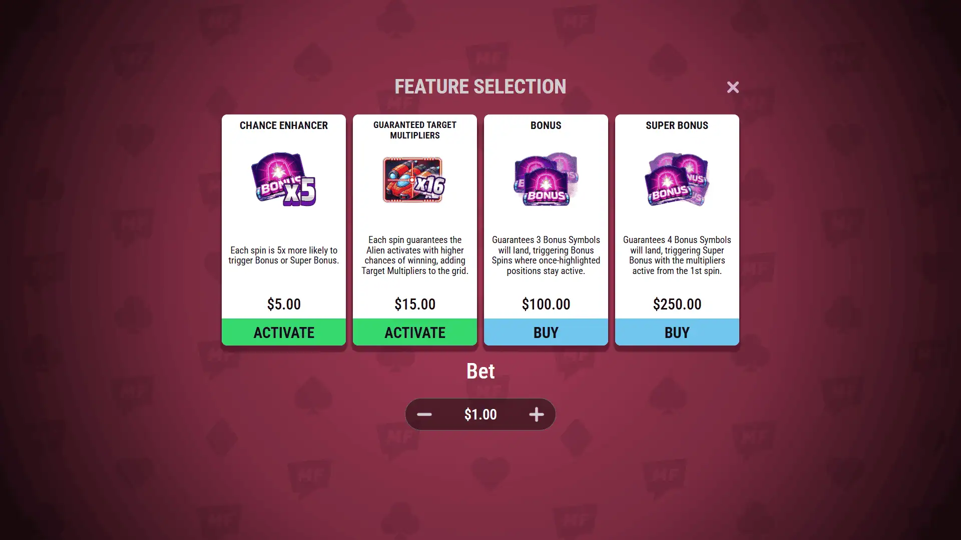 Panik bonus buy menu