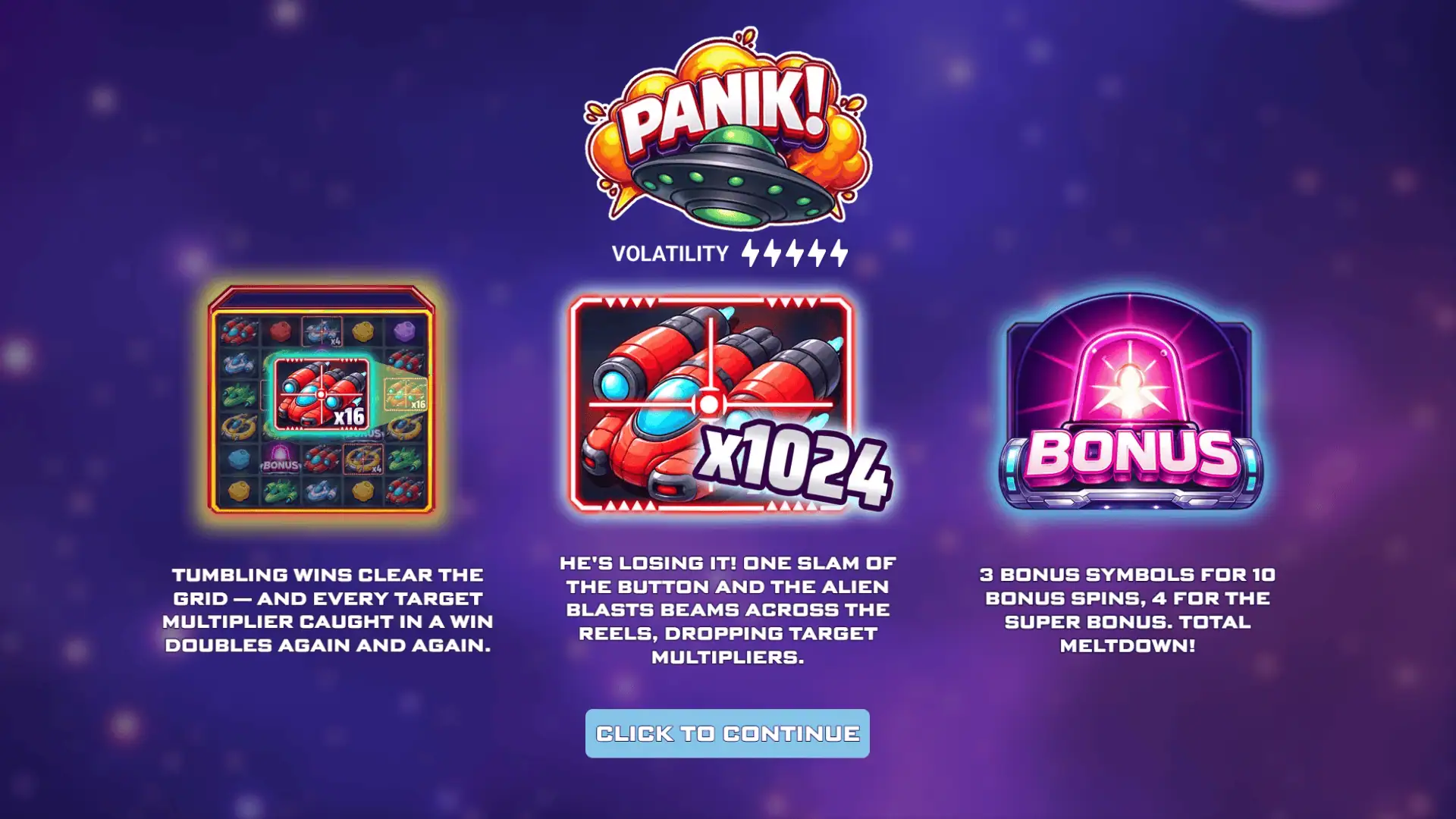 Panik slot intro screen