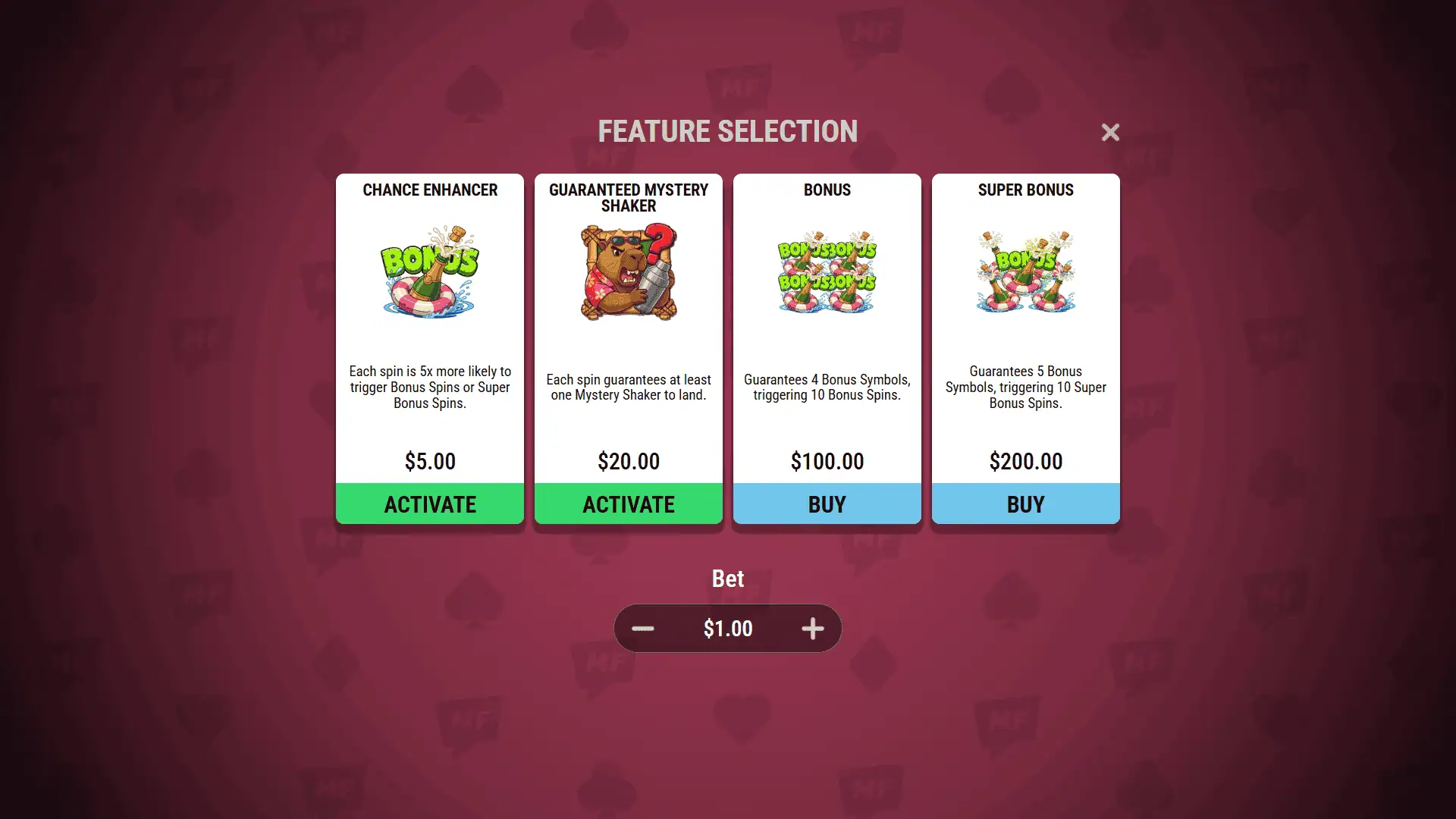 Resort Rage bonus buy menu