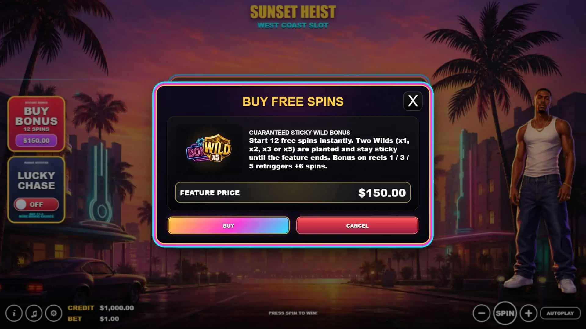 Sunset Heist bonus buy menu