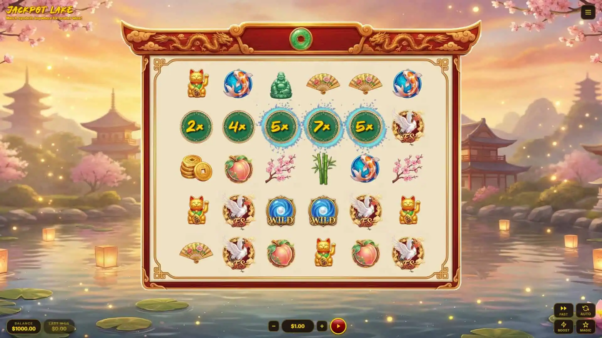 Jackpot Lake slot gameplay reels