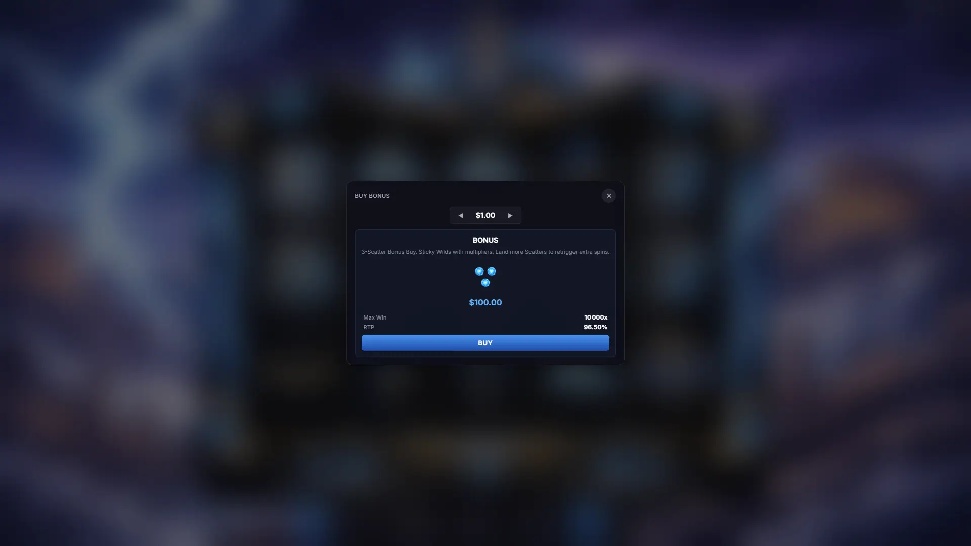 Zeus Vengeance bonus buy menu