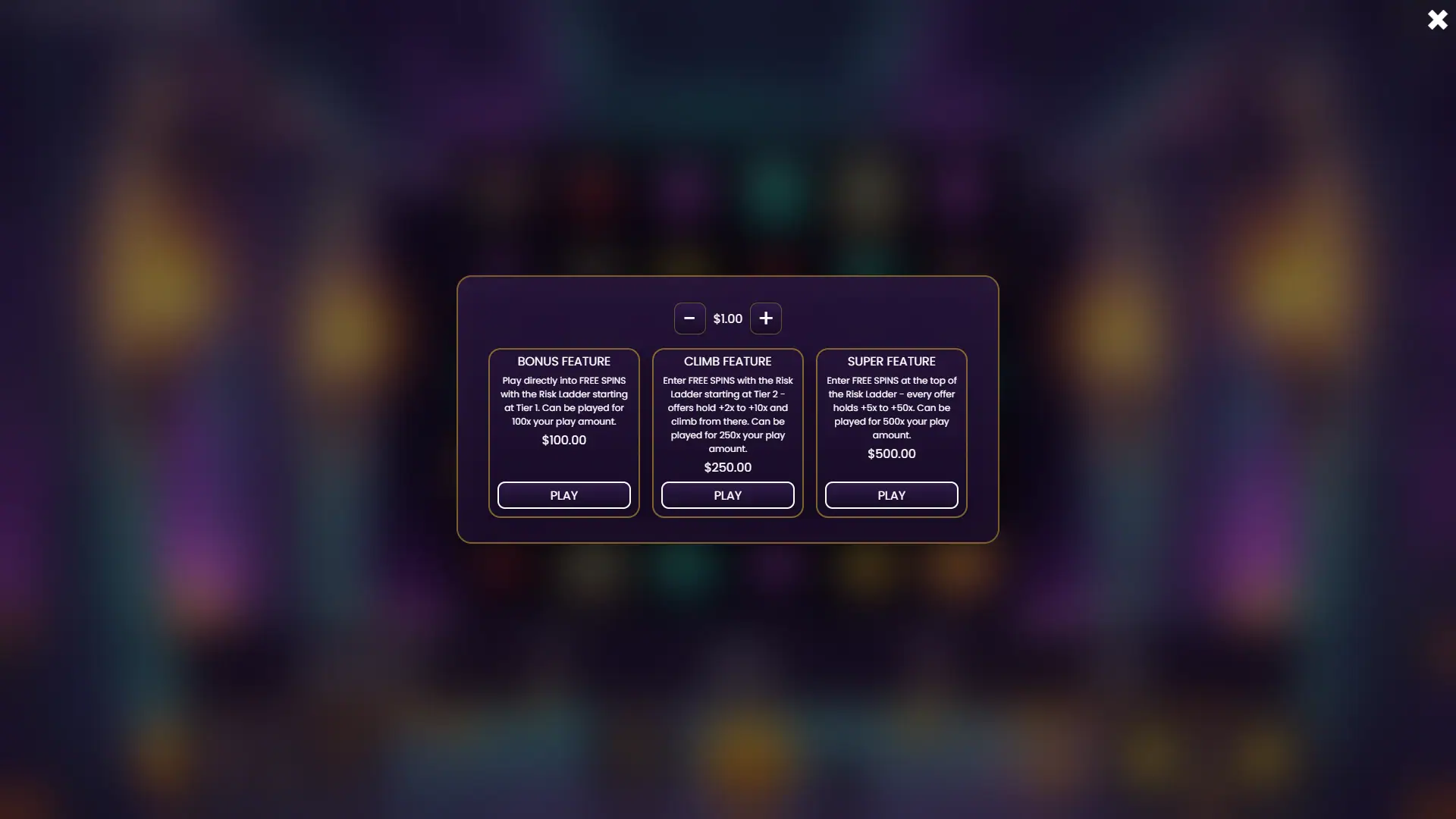 Degen Dungeon bonus buy menu