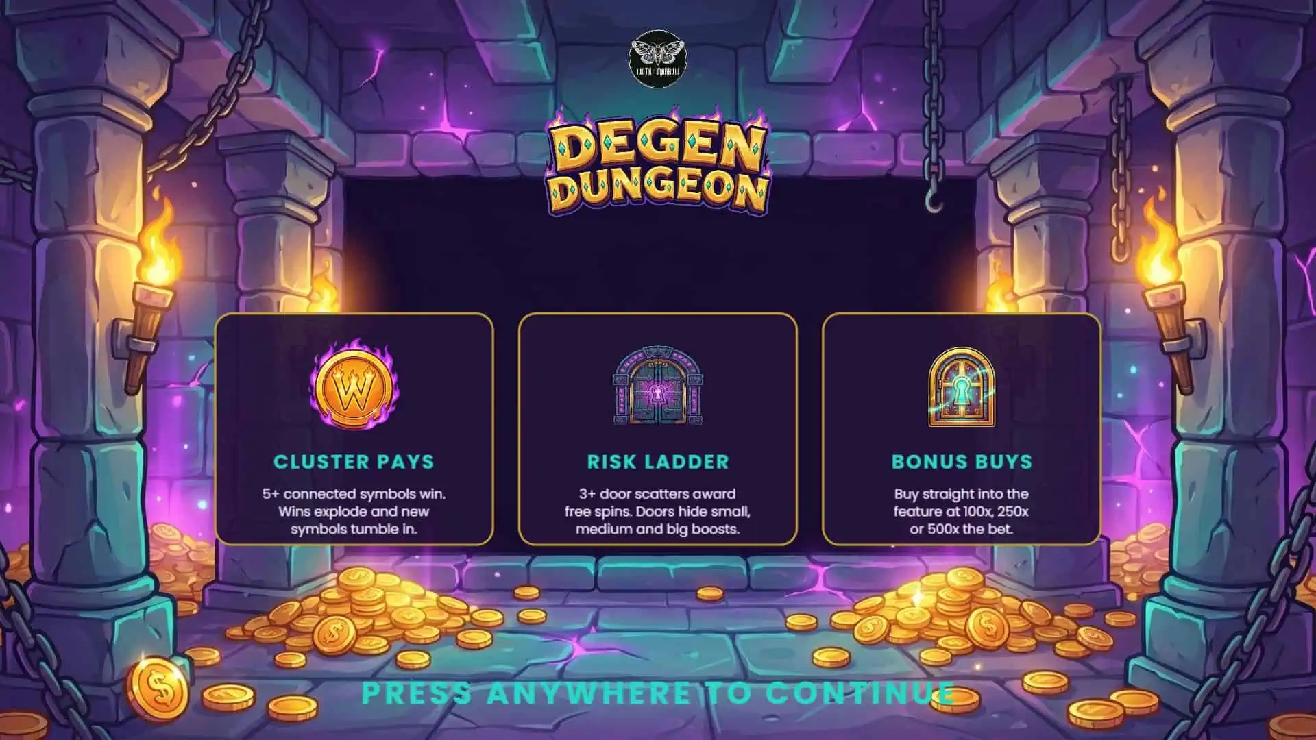 Degen Dungeon slot intro screen