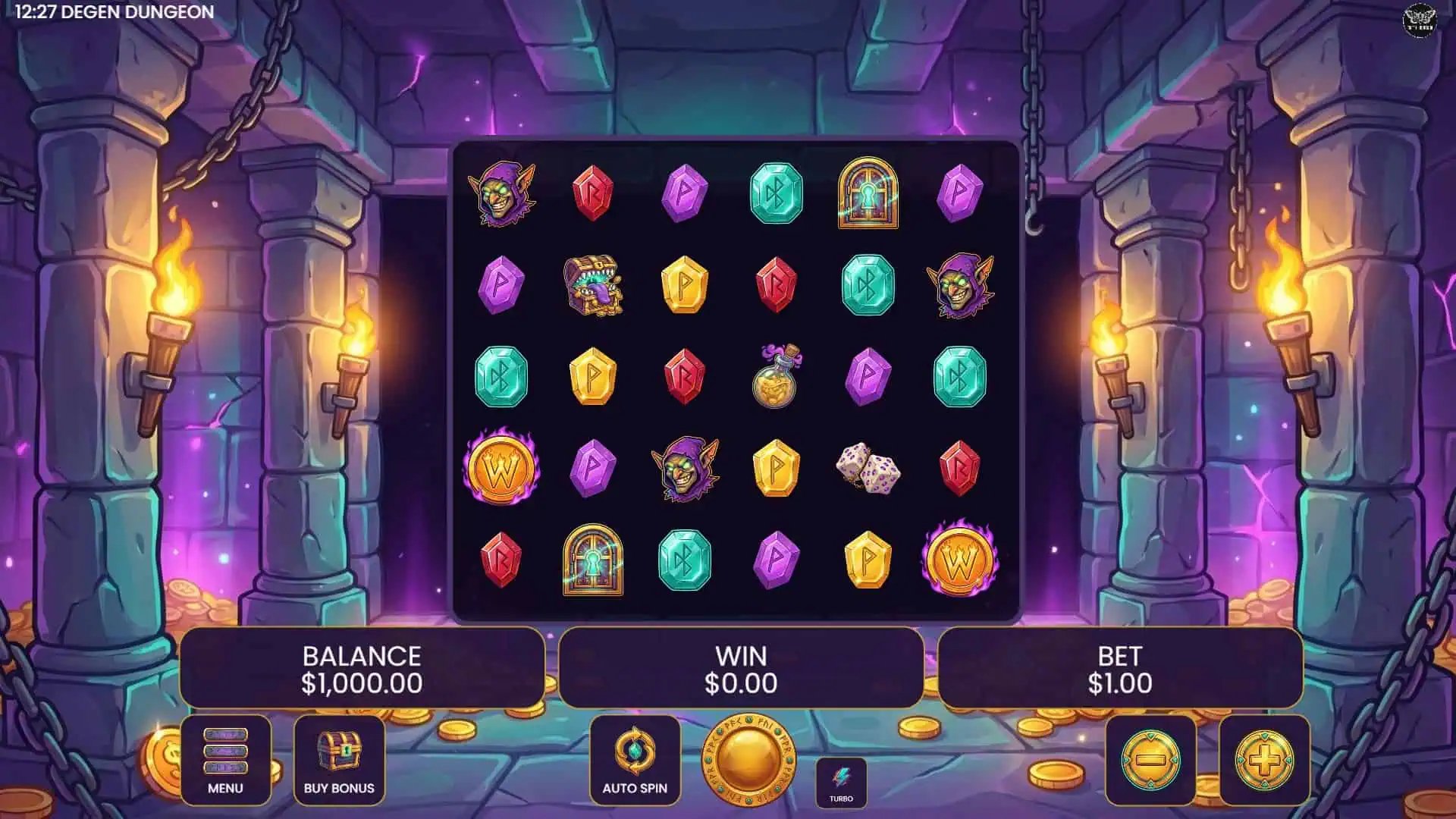Degen Dungeon slot gameplay reels