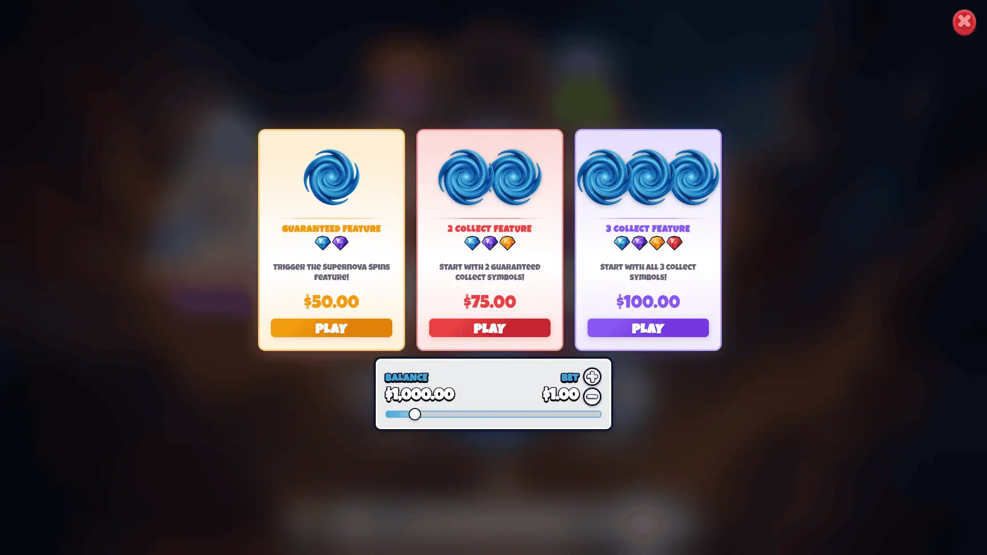 Supernova Spins bonus buy menu
