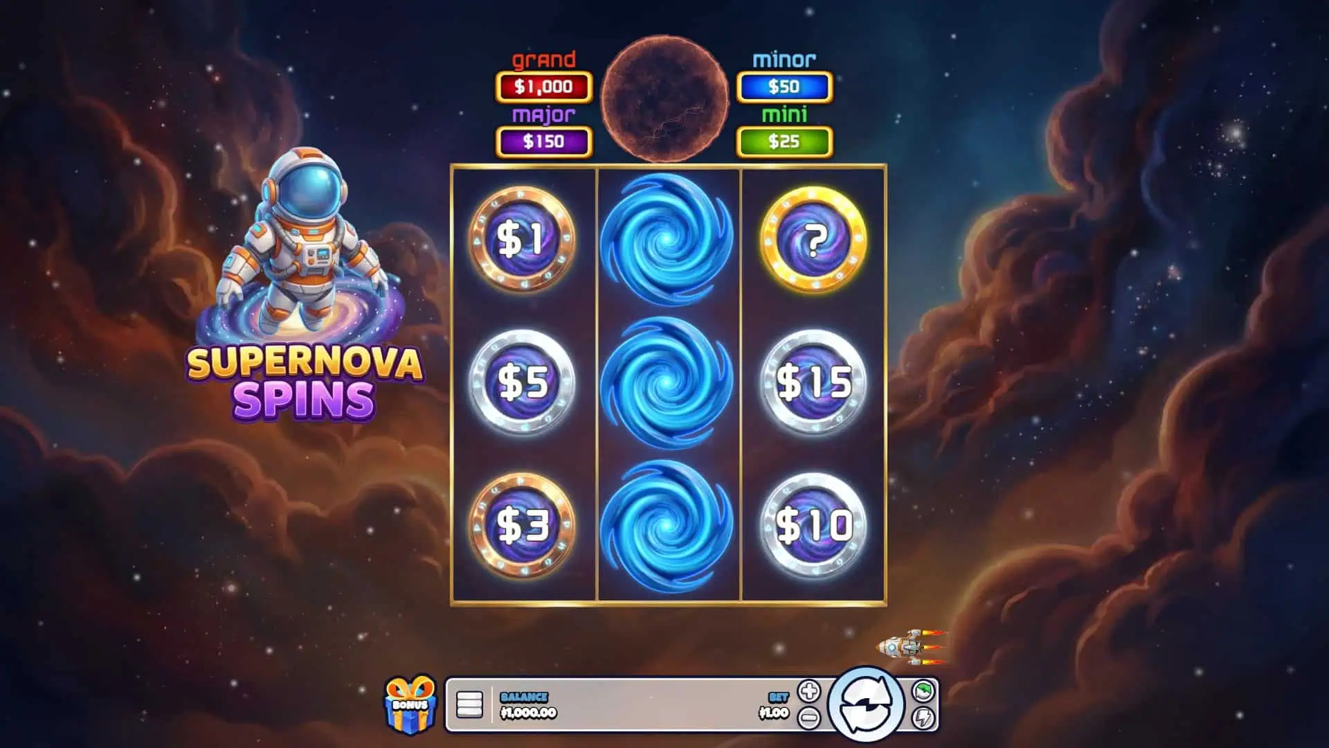 Supernova Spins slot gameplay reels