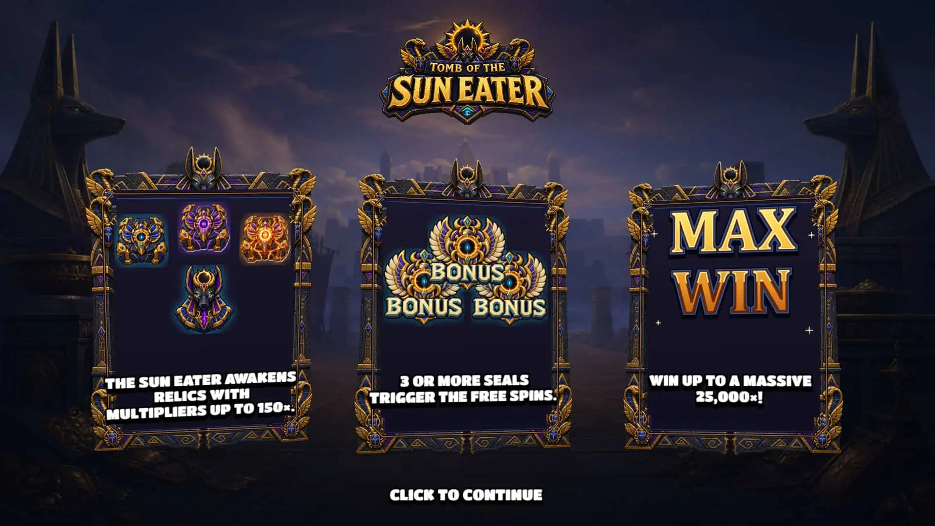 Tomb Of The Sun Eater slot intro screen