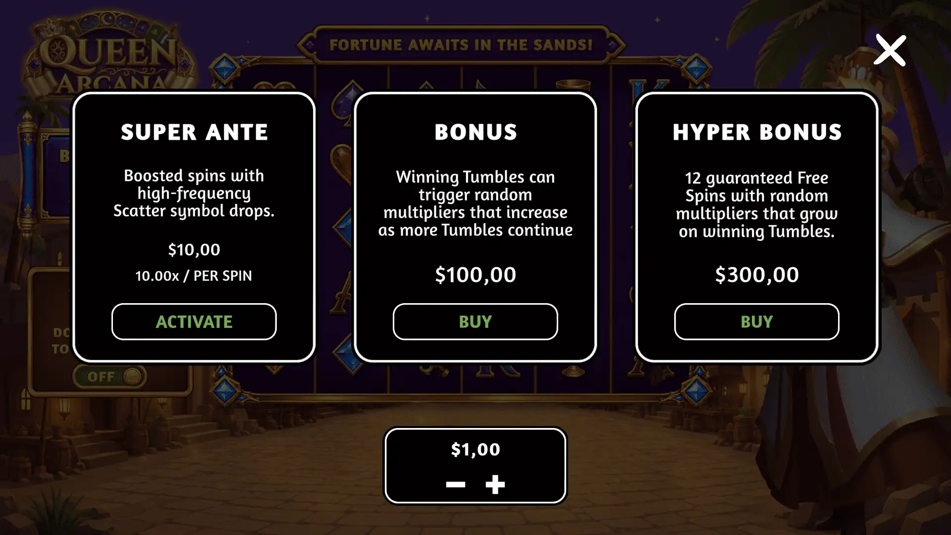 Queen Arcana bonus buy menu