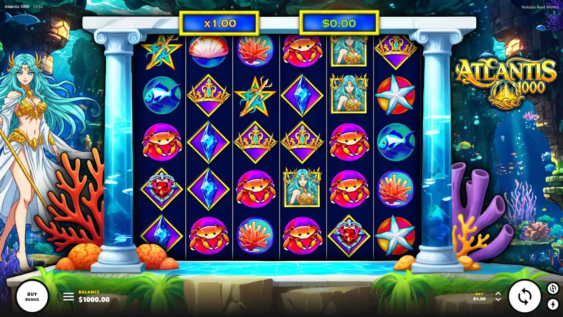 Atlantis 1000 slot gameplay reels