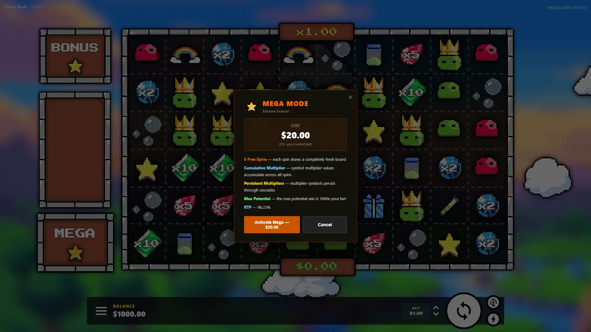 Slime Rush bonus buy menu
