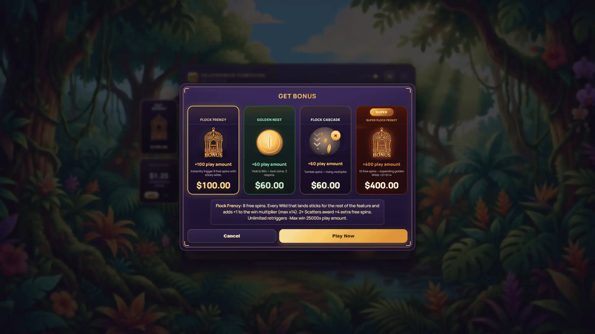 Feathered Fortune bonus buy menu
