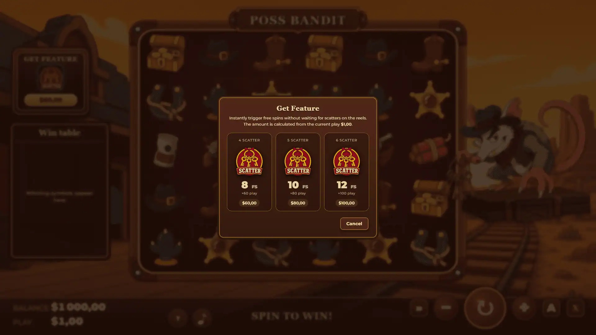 Poss Bandit bonus buy menu