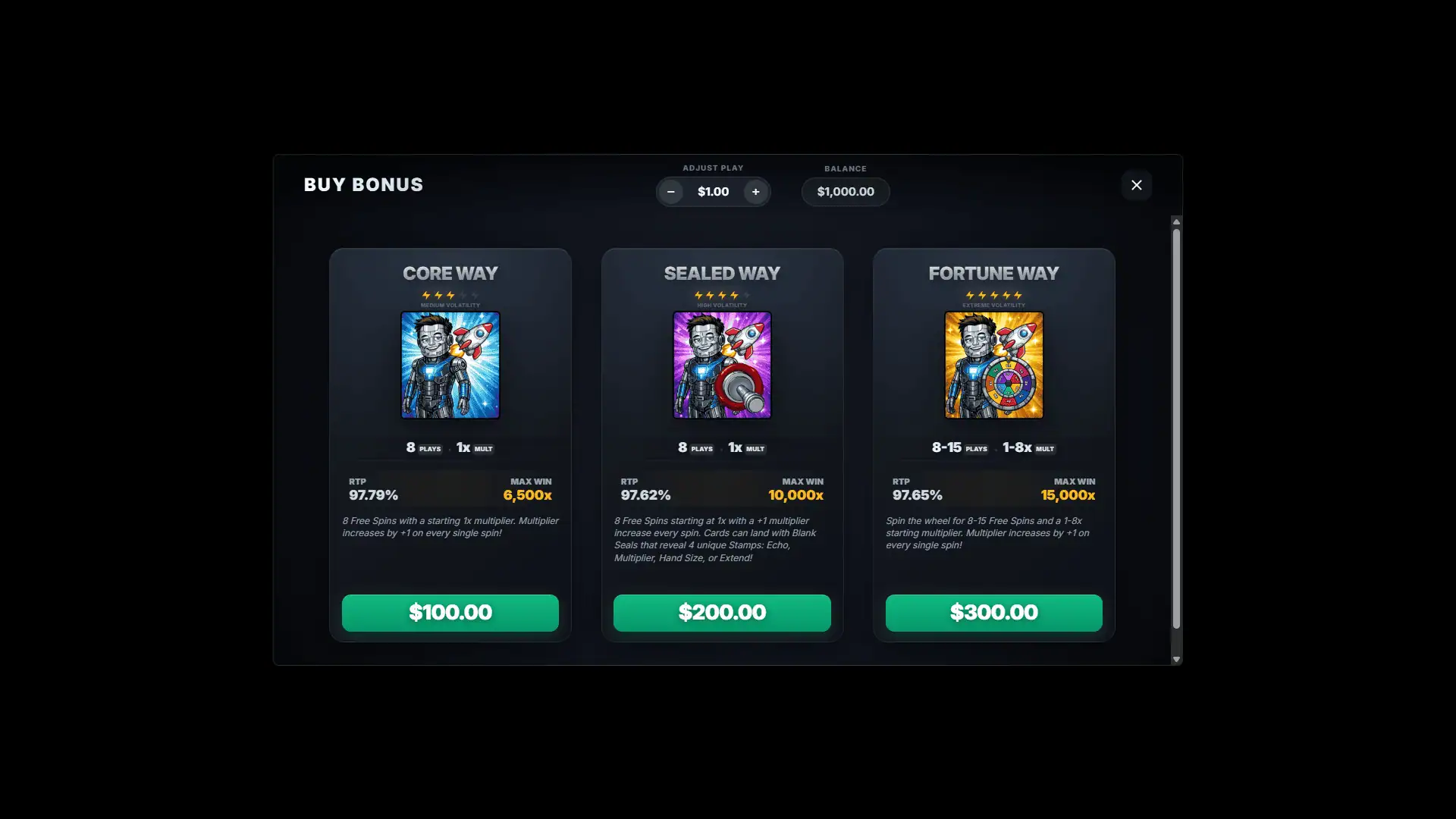 Robo Poker bonus buy menu