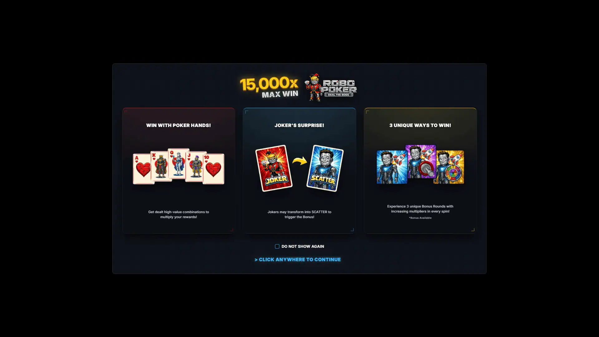 Robo Poker slot intro screen