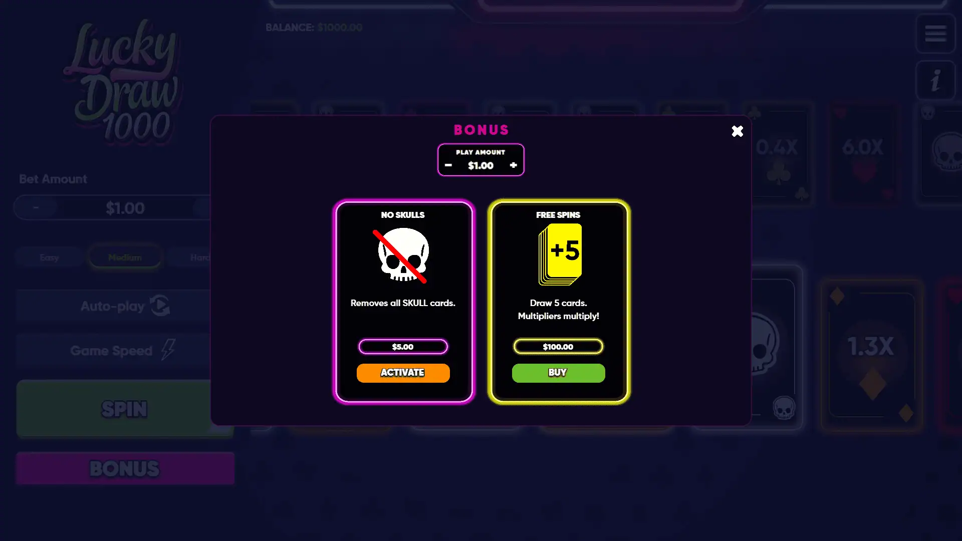 Lucky Draw 1000 bonus buy menu