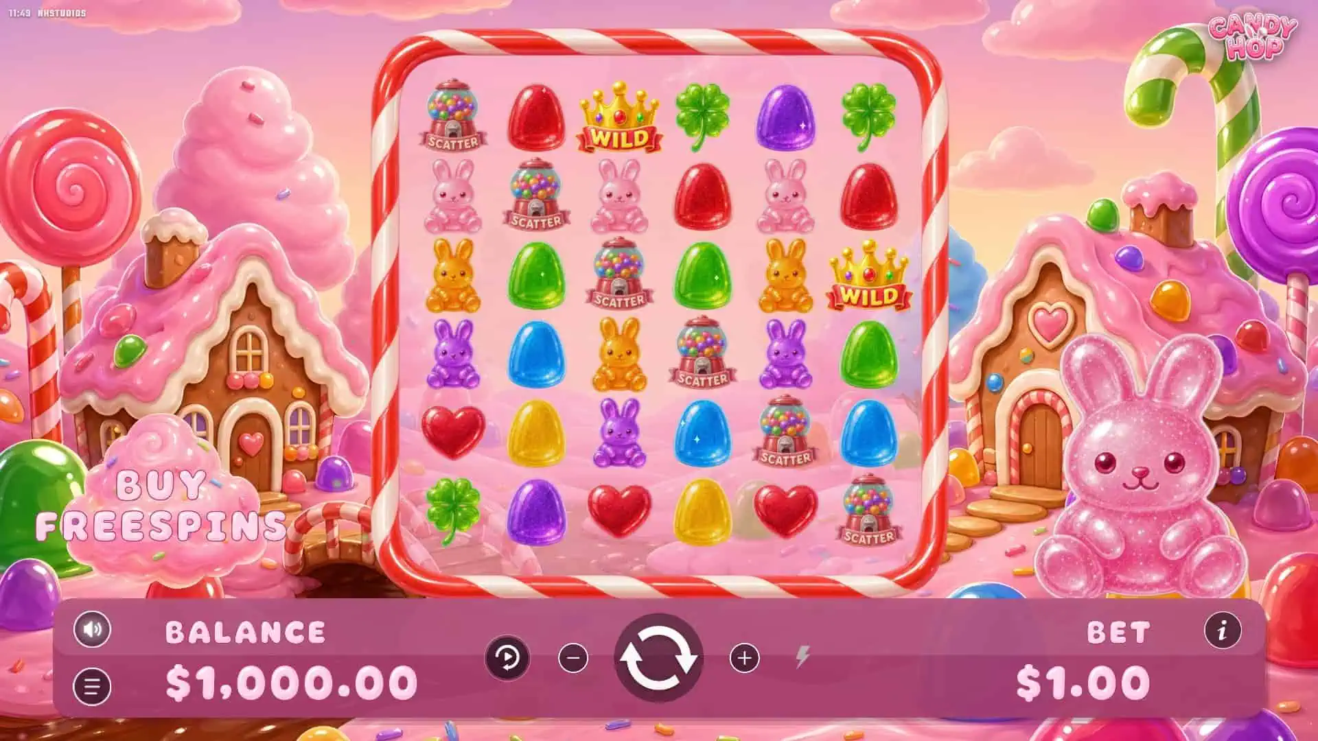 Candy Hop Cluster Pays slot gameplay reels