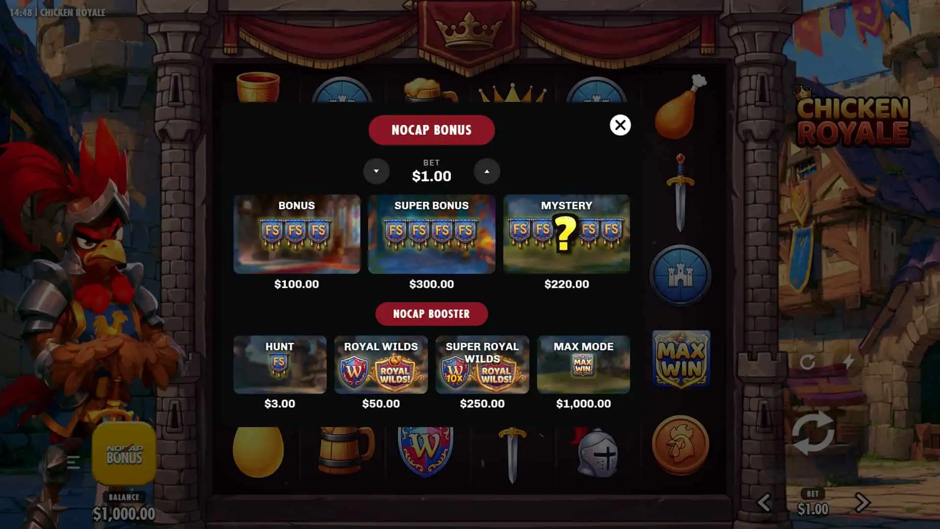 Chicken Royale bonus buy menu