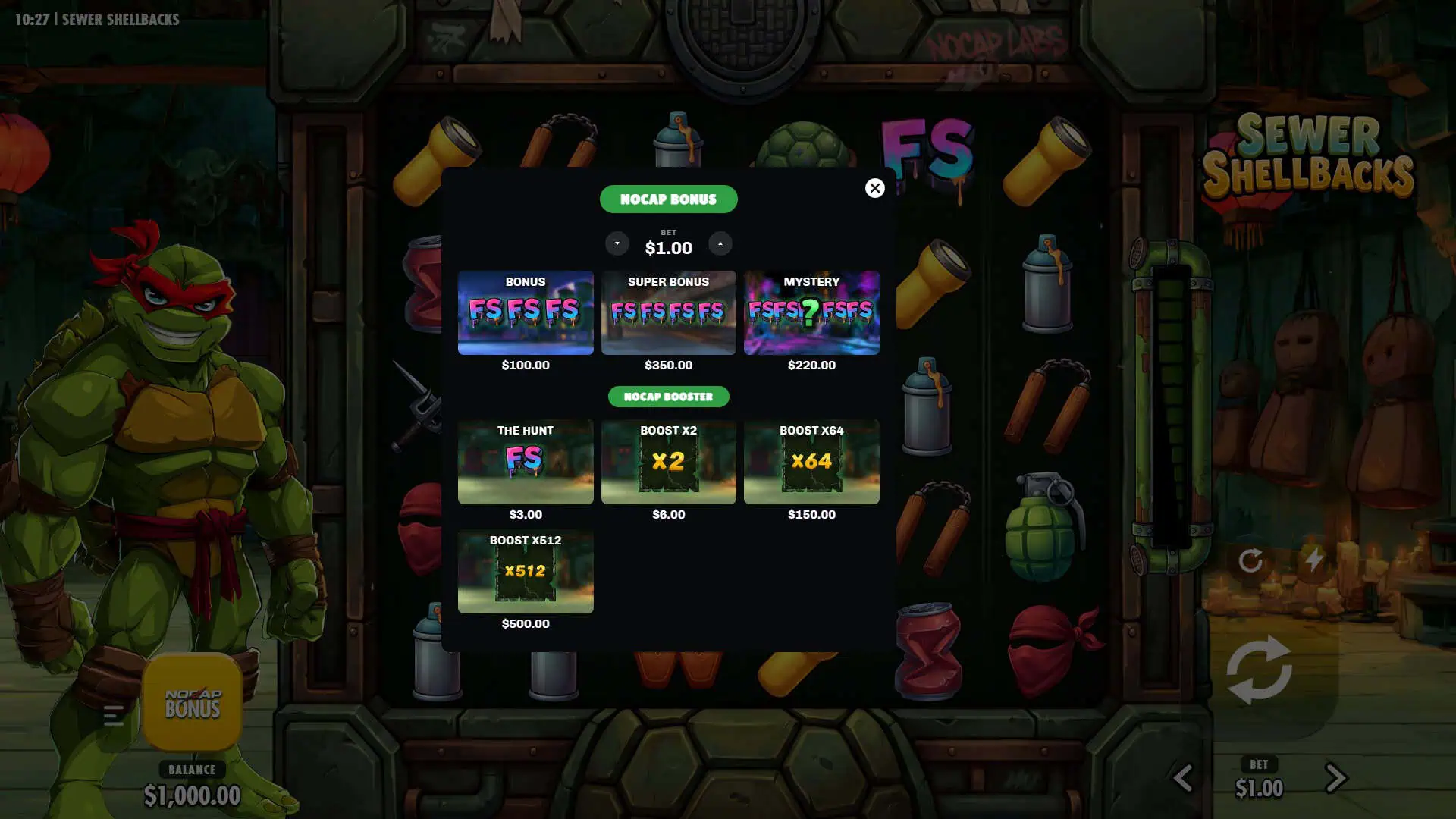 Sewer Shellbacks bonus buy menu