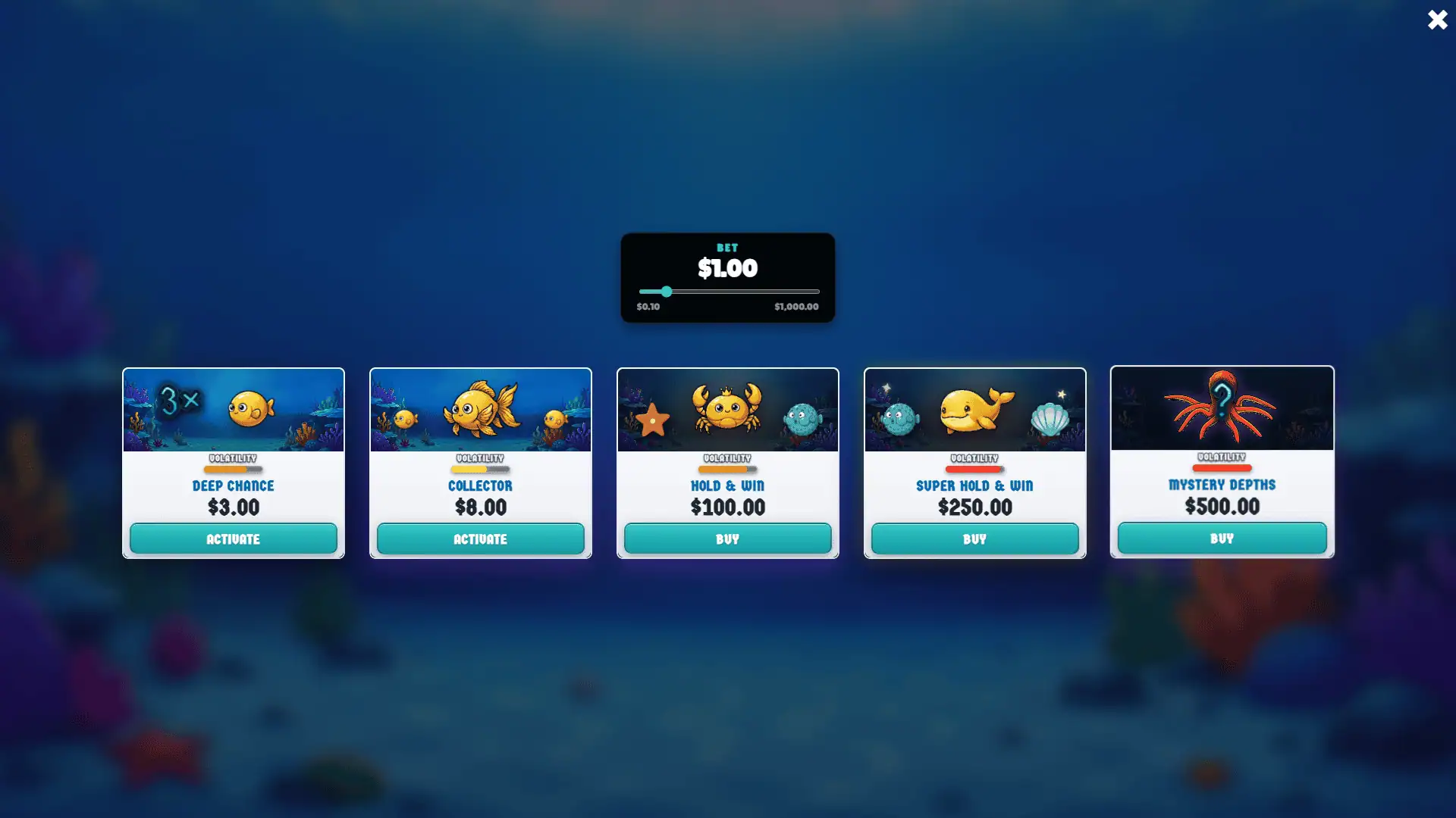 Underwater Love bonus buy menu