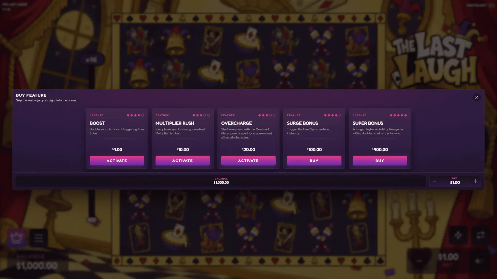 The Last Laugh bonus buy menu