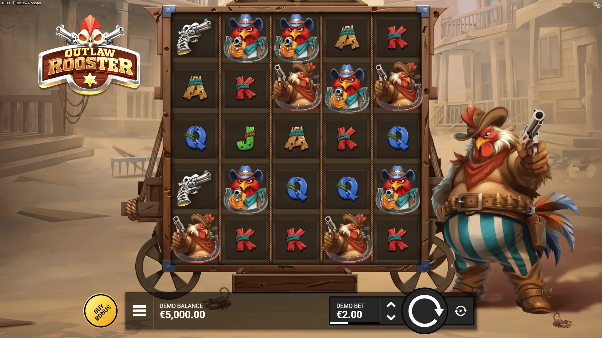 Outlaw Rooster slot gameplay reels