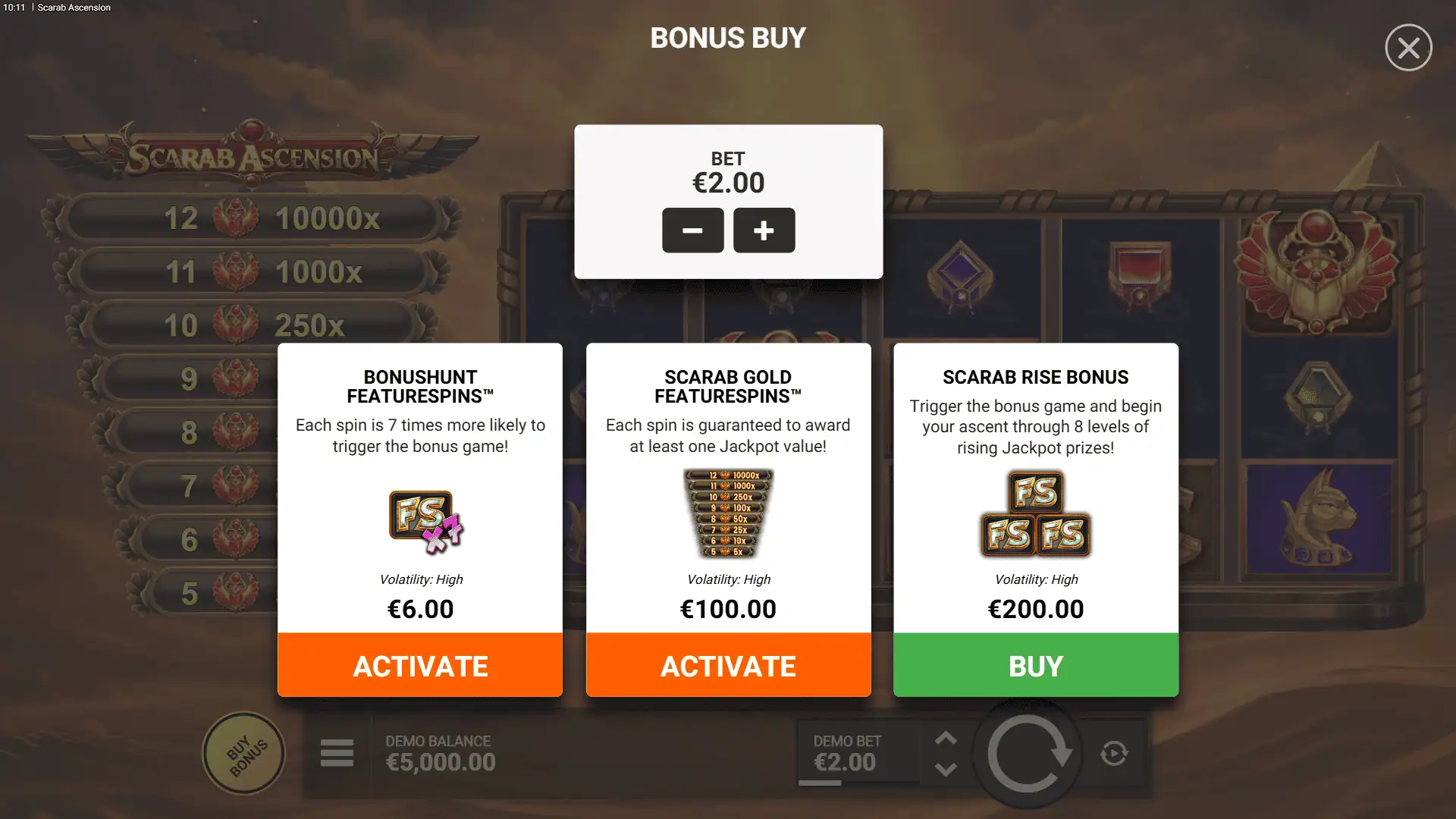 Scarab Ascension bonus buy menu