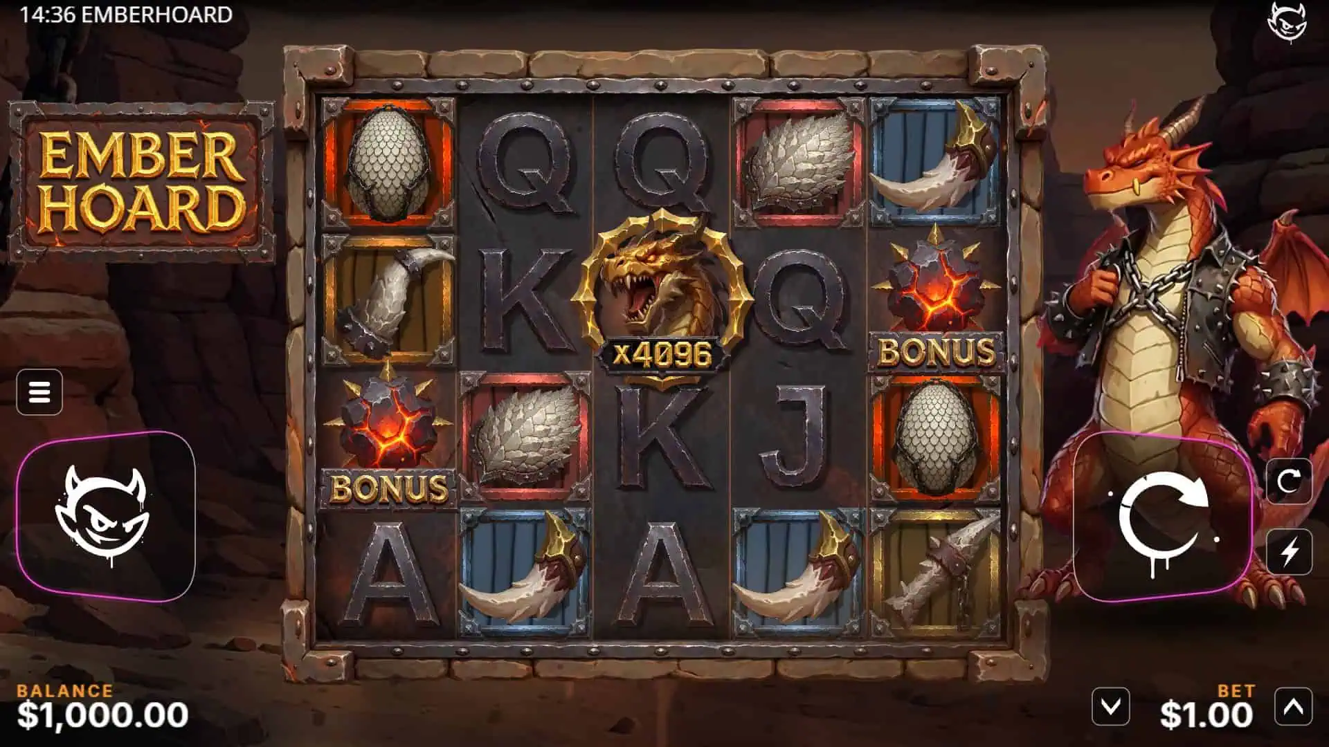 Ember Hoard slot gameplay reels