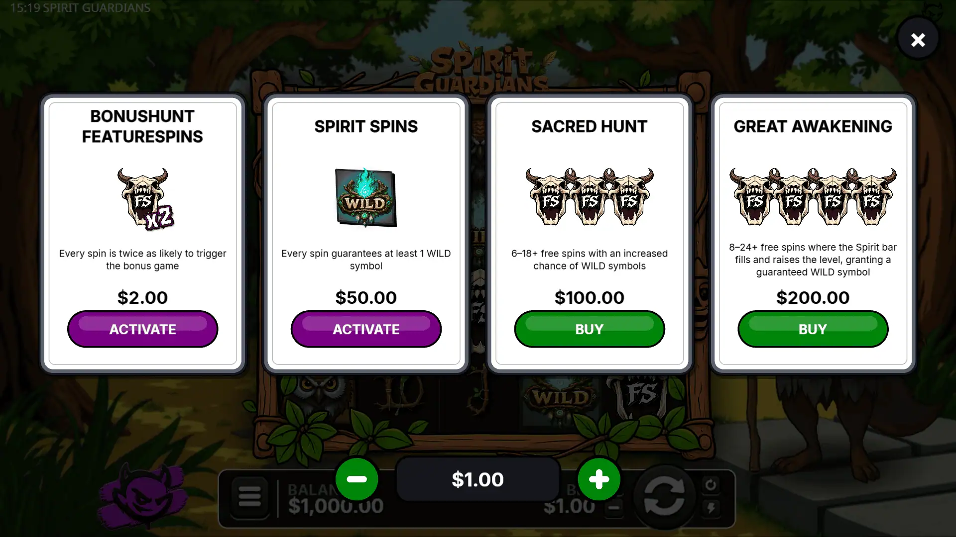 Spirit Guardians bonus buy menu