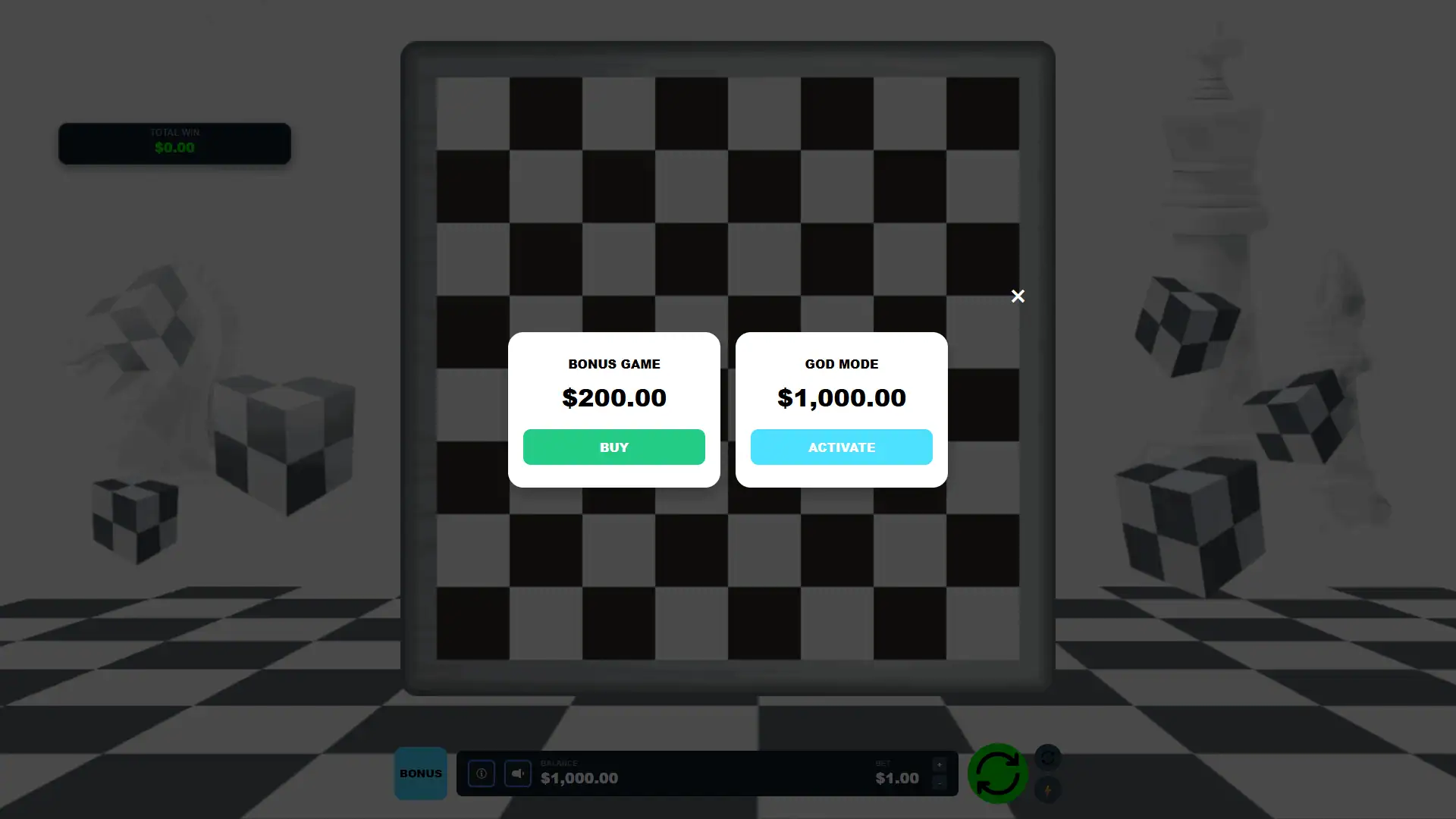 Chess bonus buy menu
