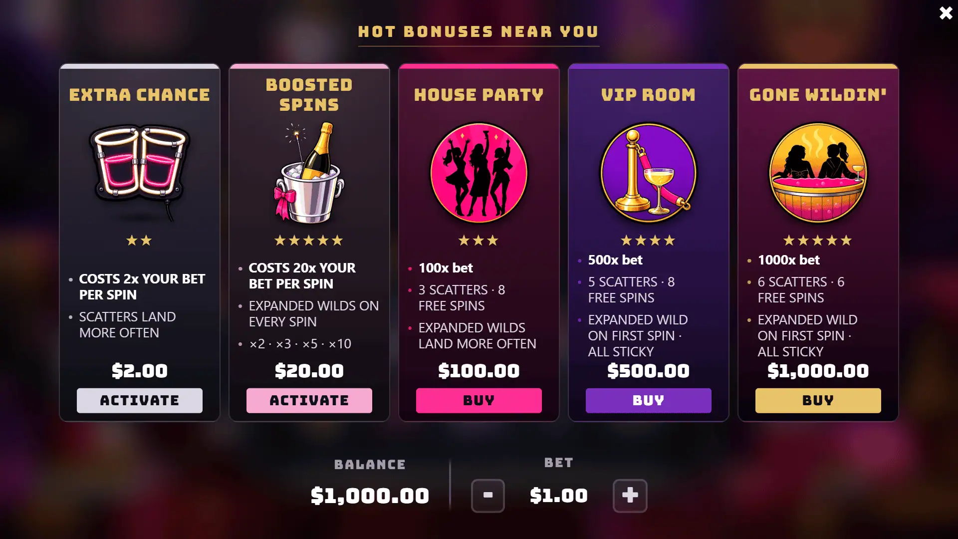 After Party bonus buy menu