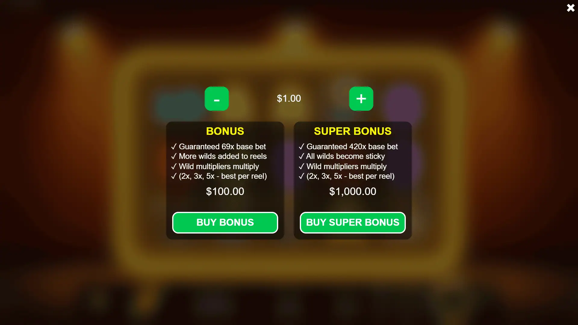 Rick Wildin bonus buy menu