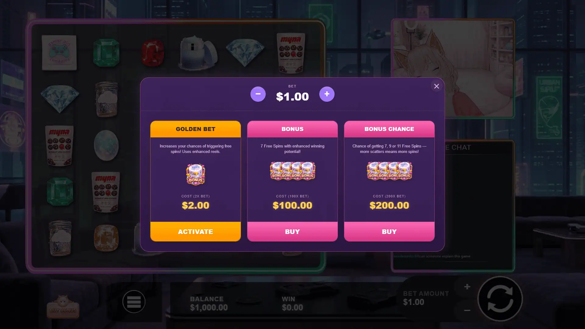 Naughty Streamer bonus buy menu