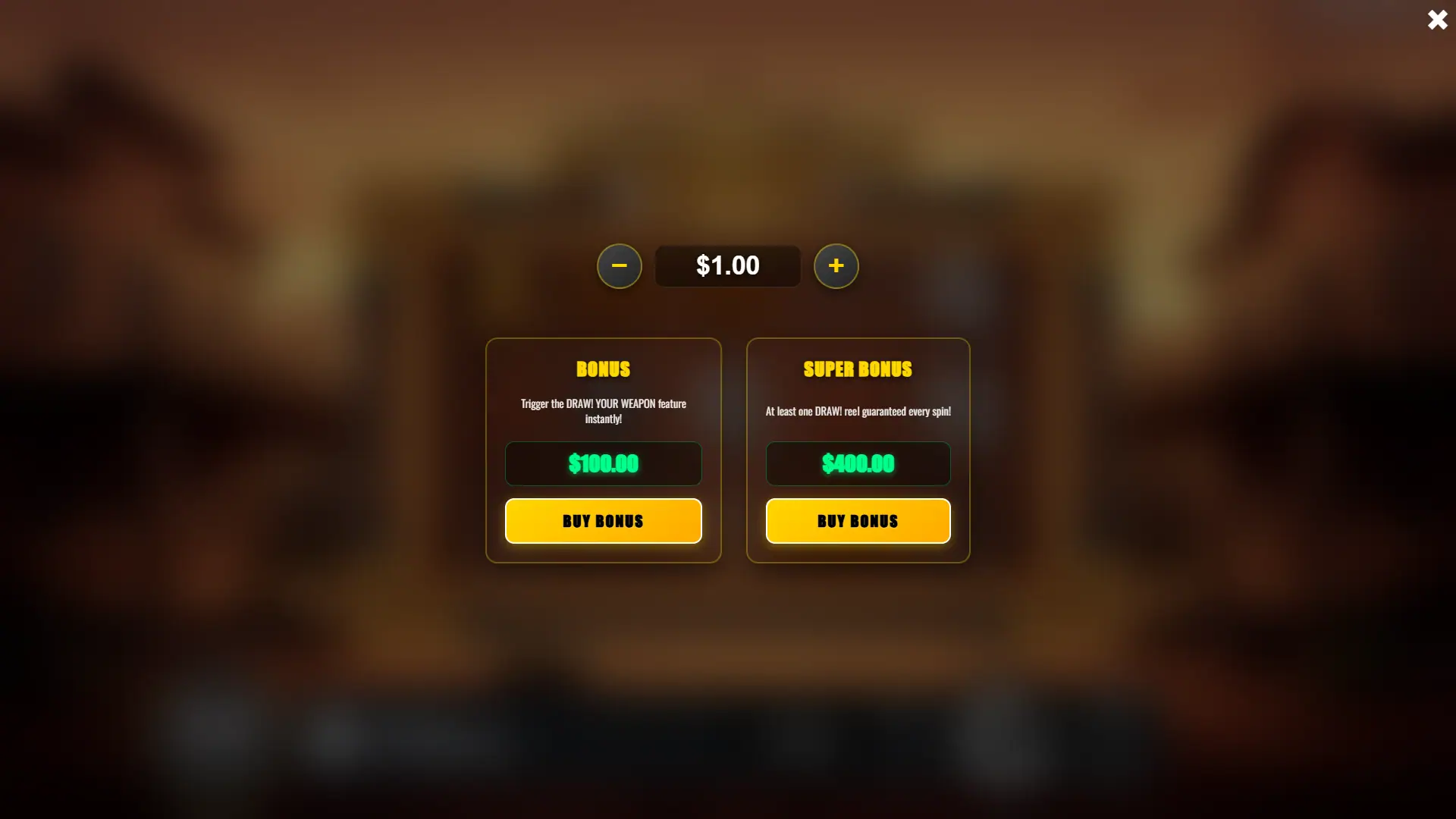 Gunslingers DRAW! bonus buy menu
