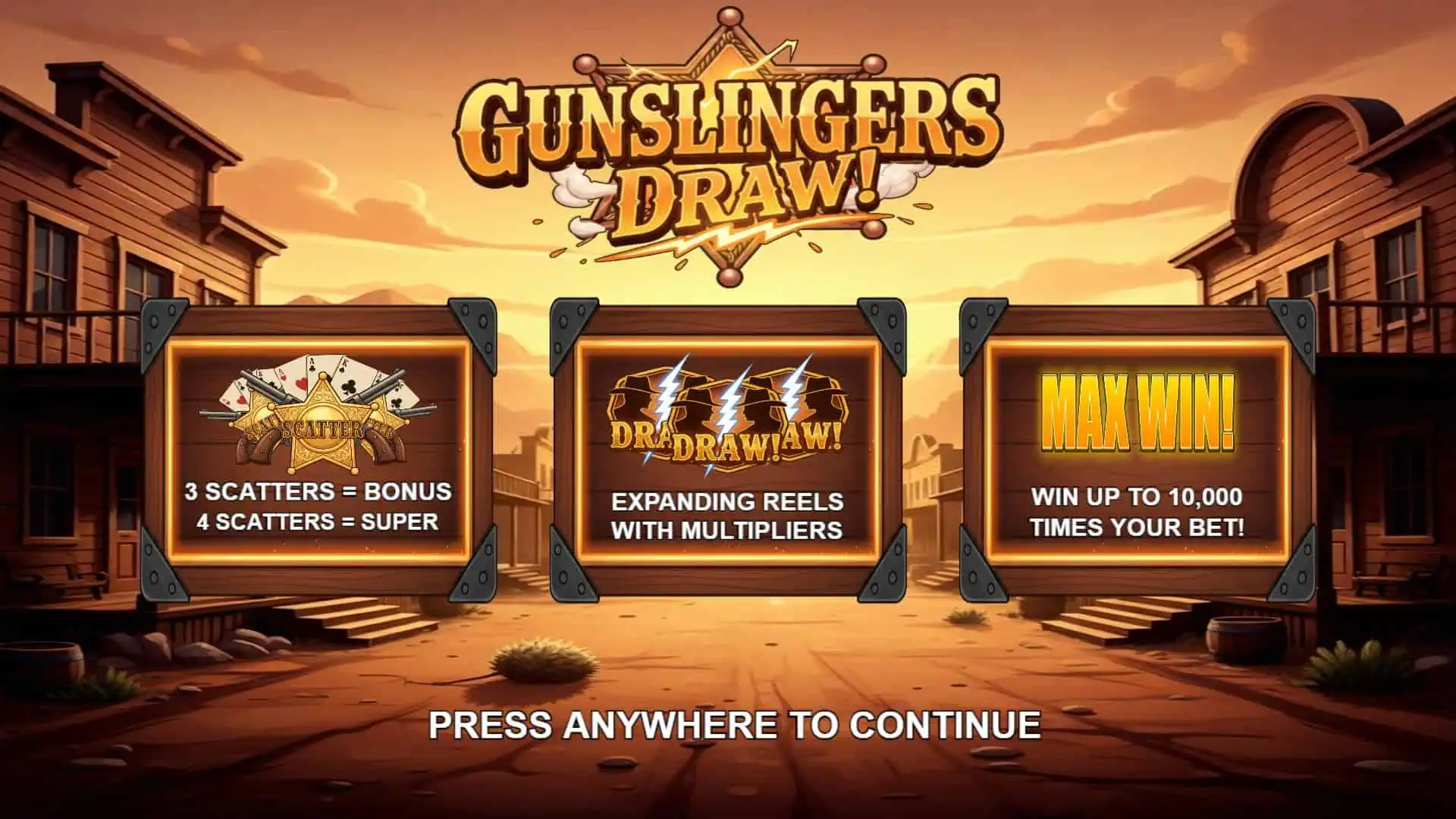 Gunslingers DRAW! slot intro screen
