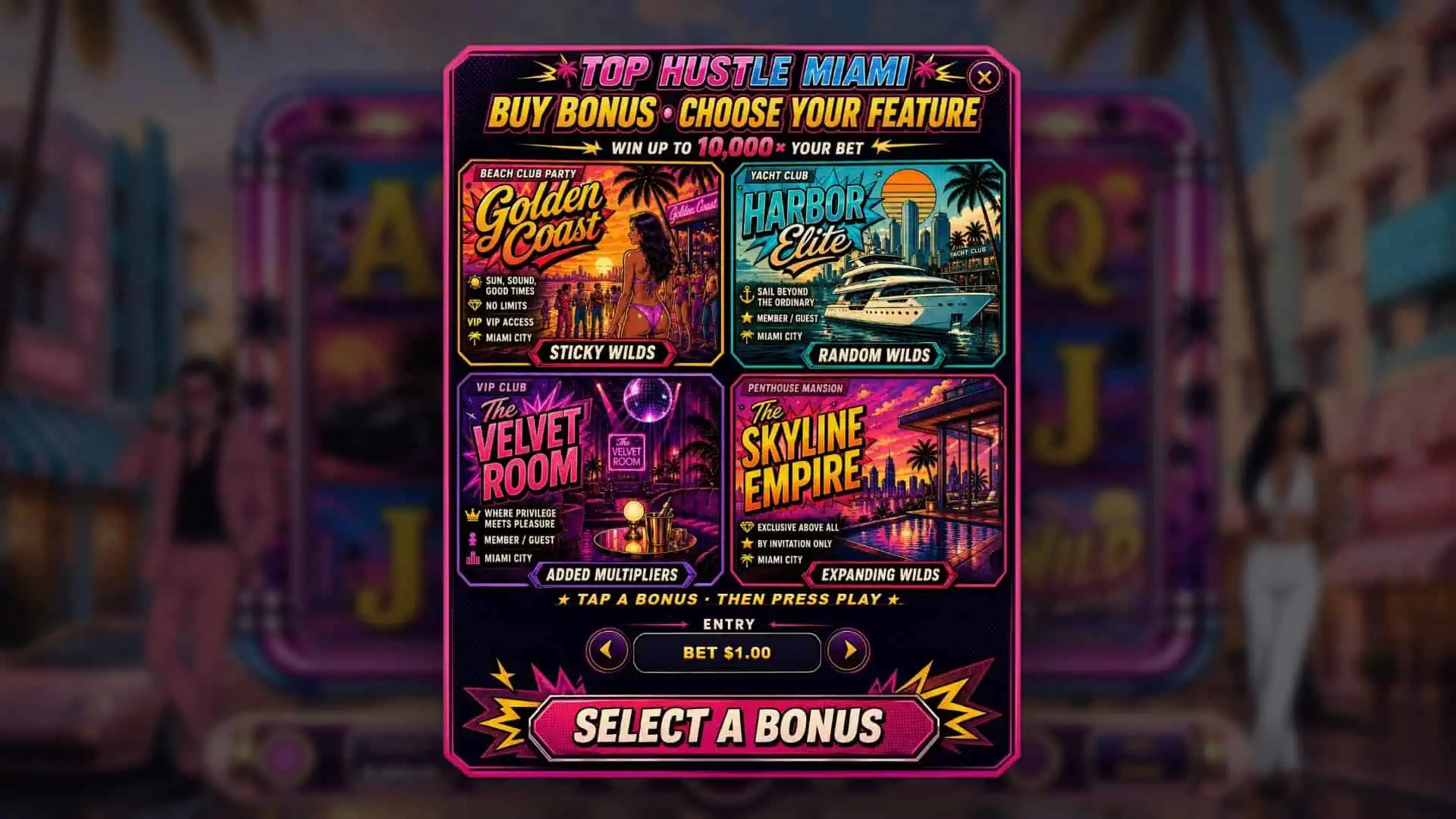 Top Hustle Miami bonus buy menu