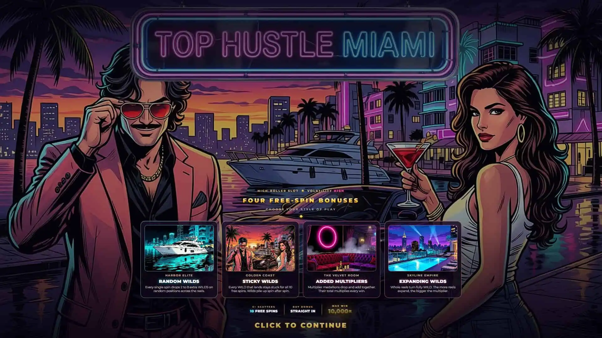 Top Hustle Miami slot intro screen