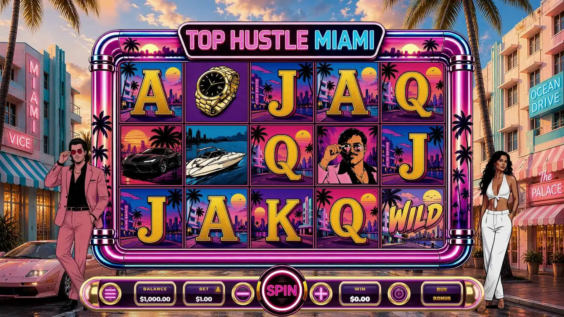 Top Hustle Miami slot gameplay reels