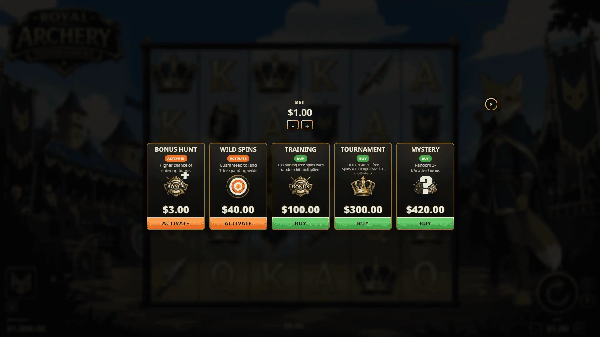 Royal Archery Tournament bonus buy menu