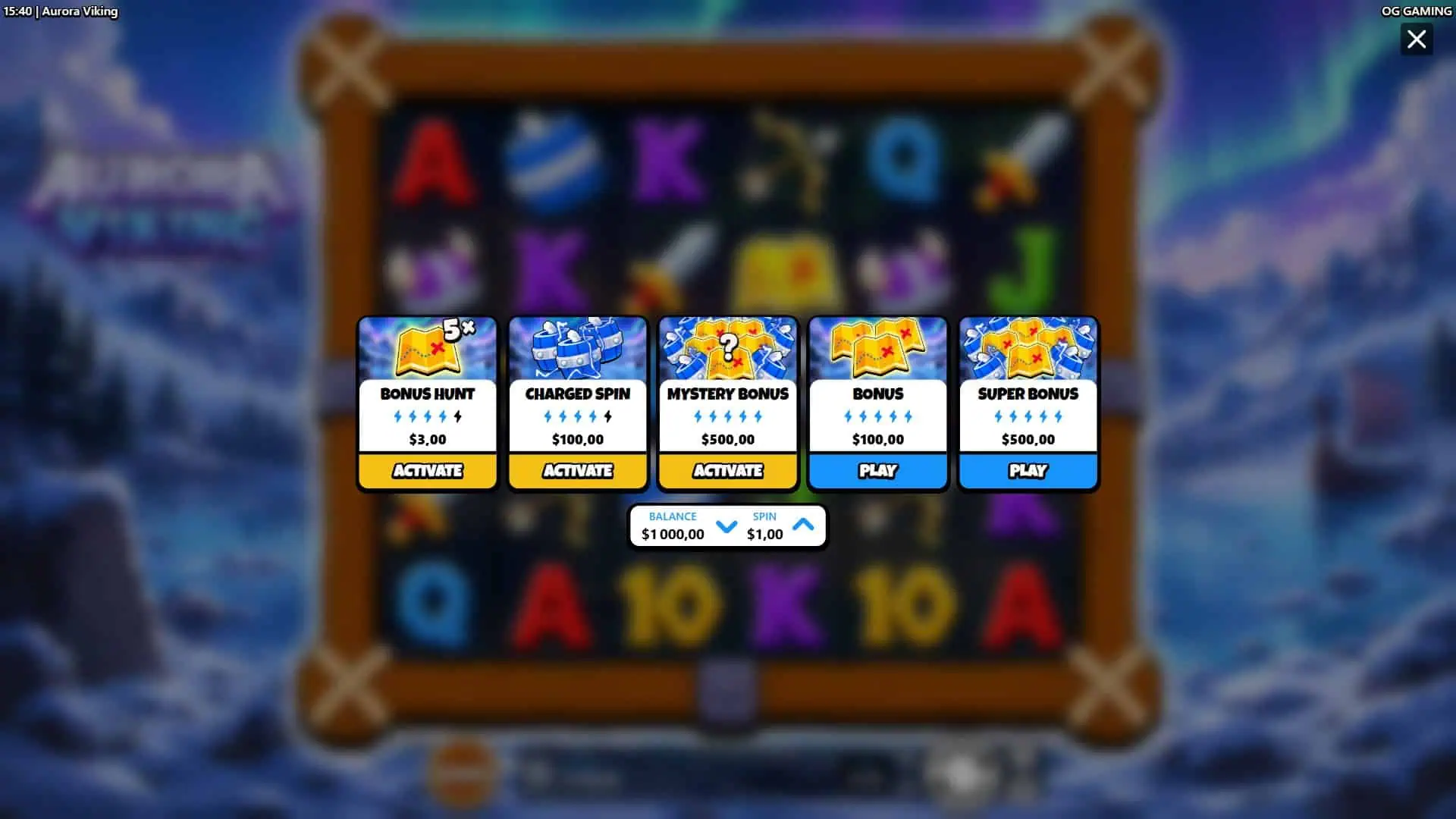 Aurora Viking bonus buy menu