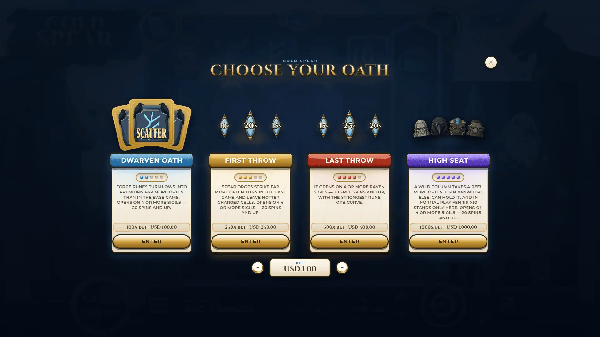 Сold Spear bonus buy menu