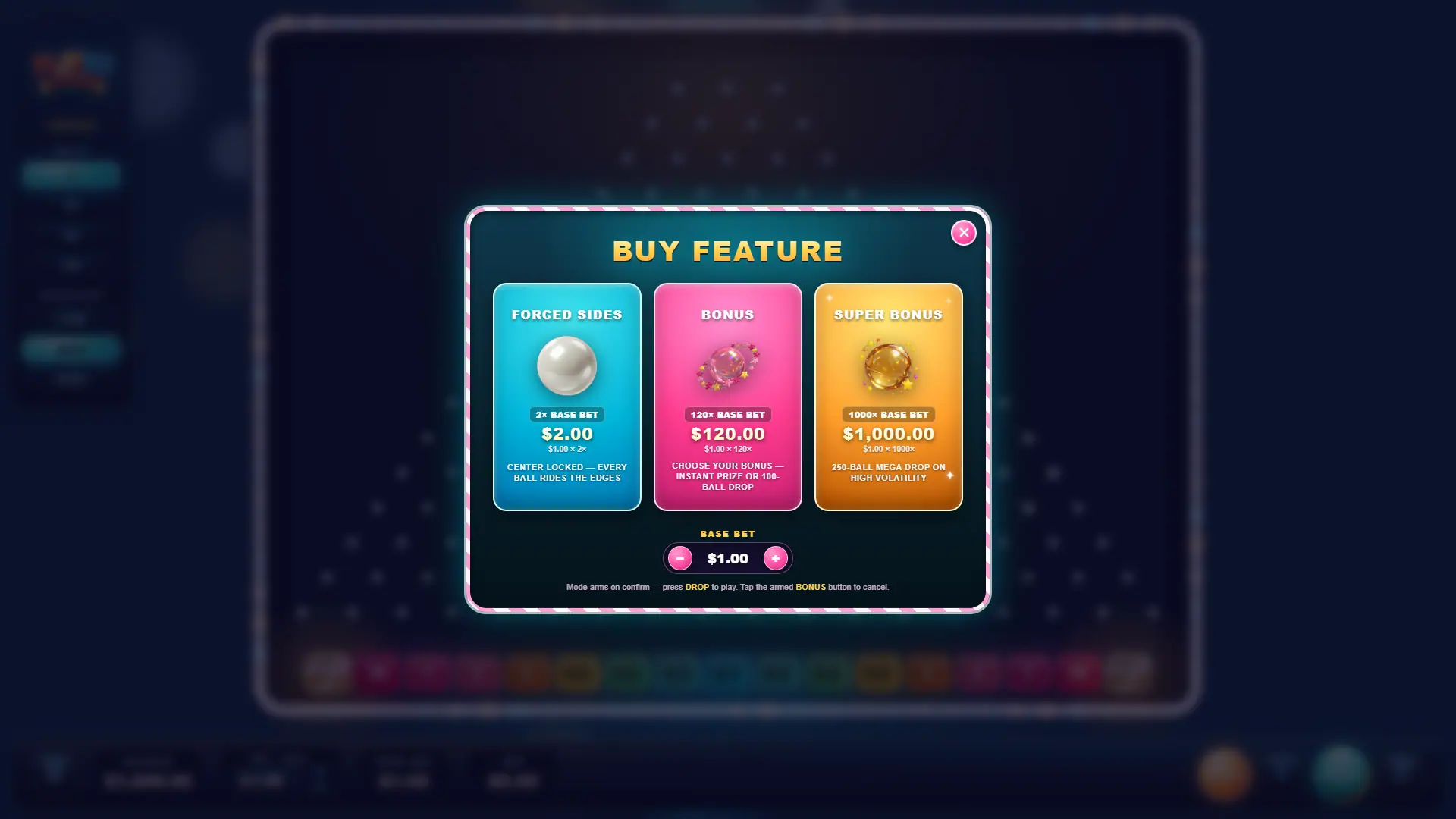 Plinko Original 100000 bonus buy menu